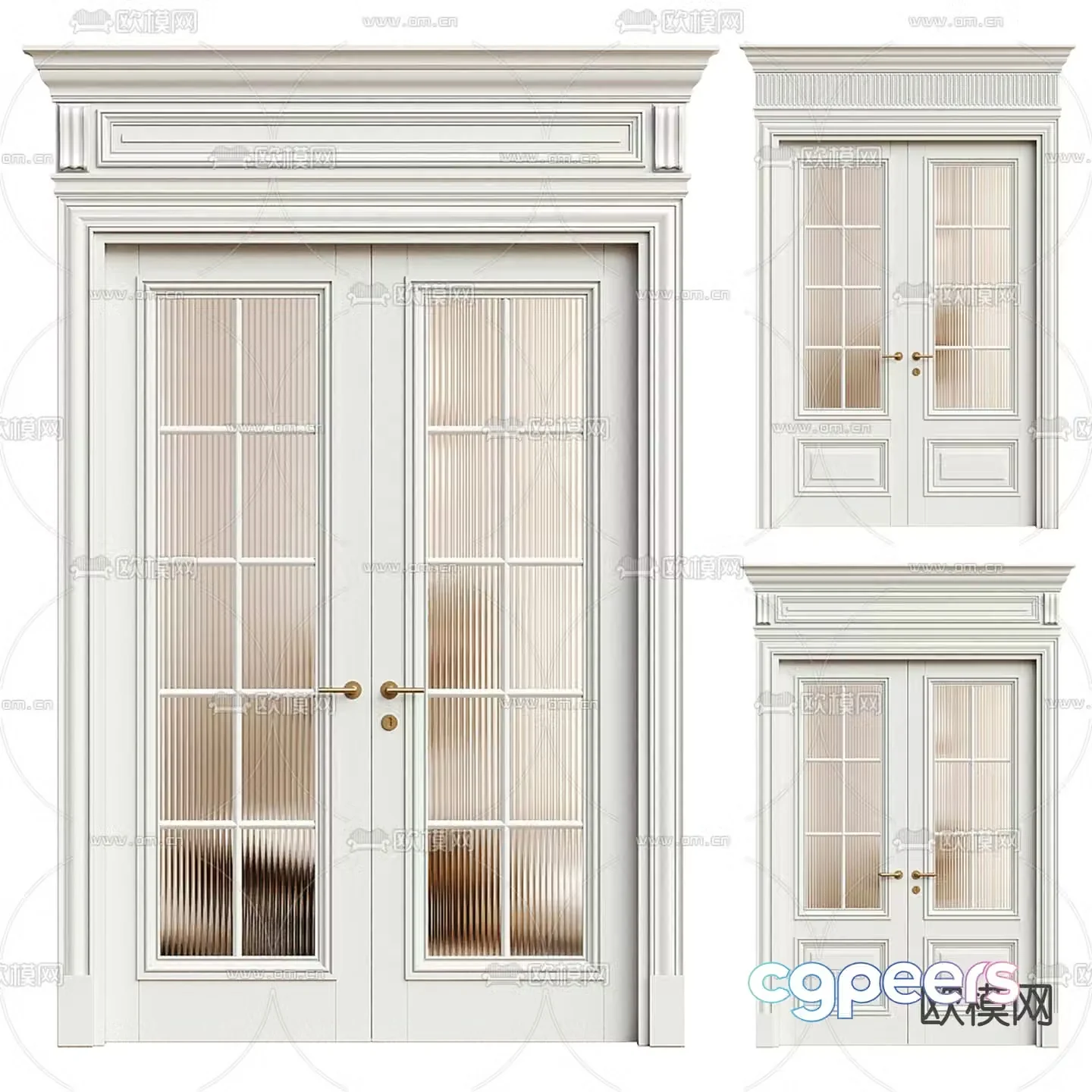 European double-opening door glass door kitchen and bathroom door 3D model