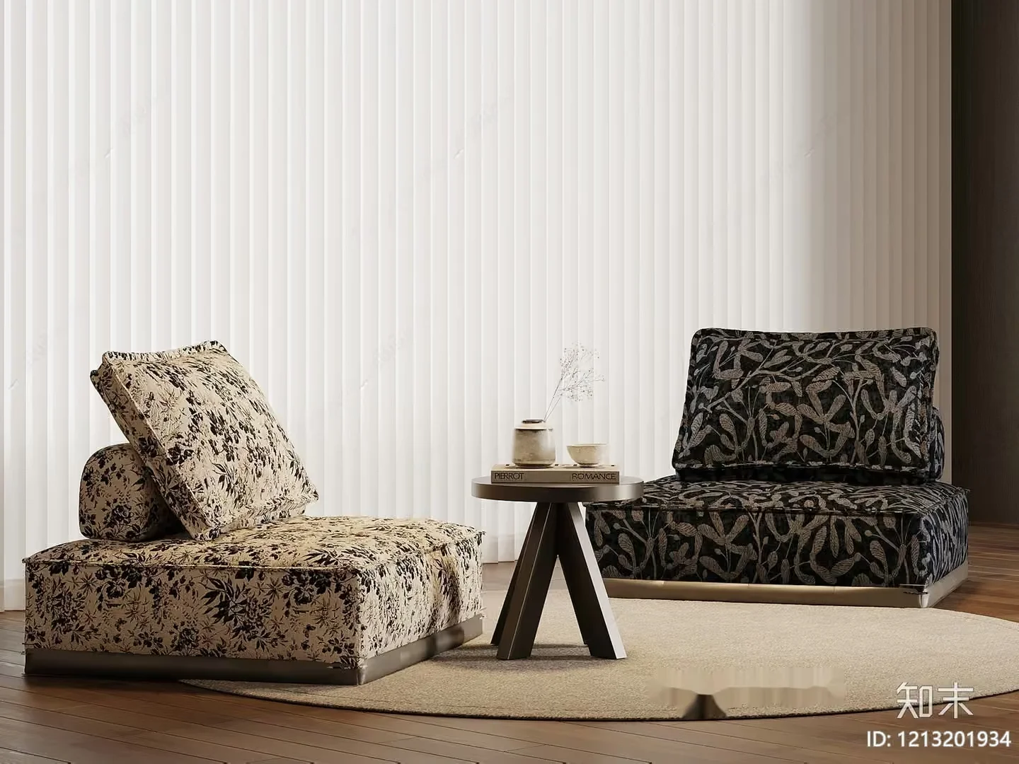 Cozy Living Room With Floral Furniture 3D Model – 5002 – VRAY Render
