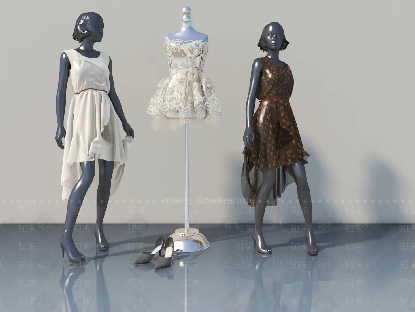 Three Mannequins 3D Model – 7320 – VRAY Render