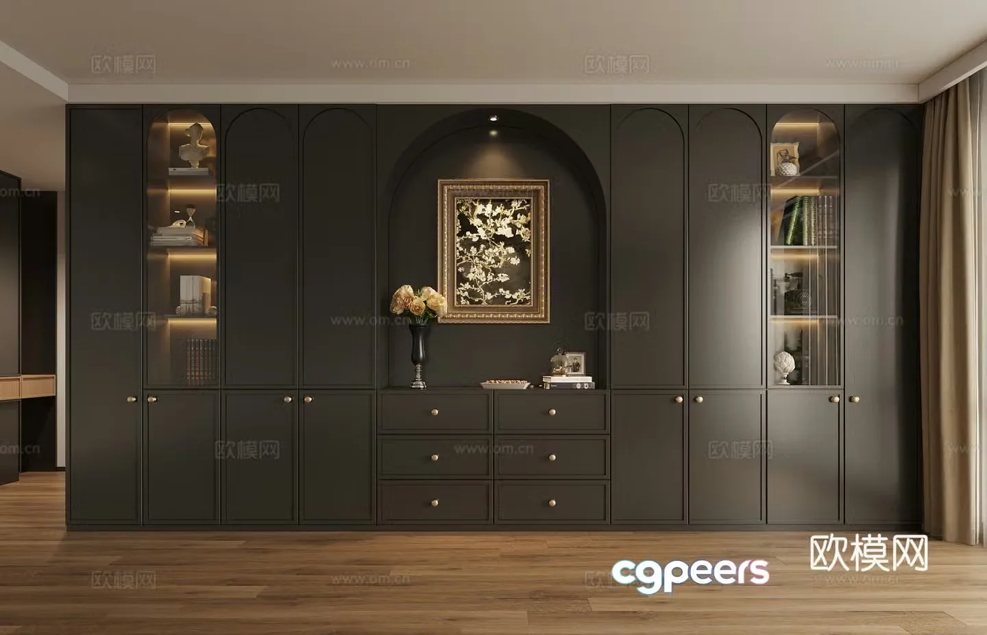 American bookcase decorative cabinet 3d model