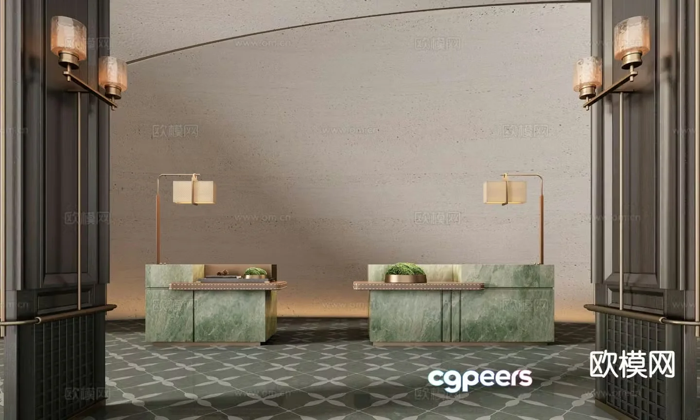 Modern front desk reception desk service desk 3d model