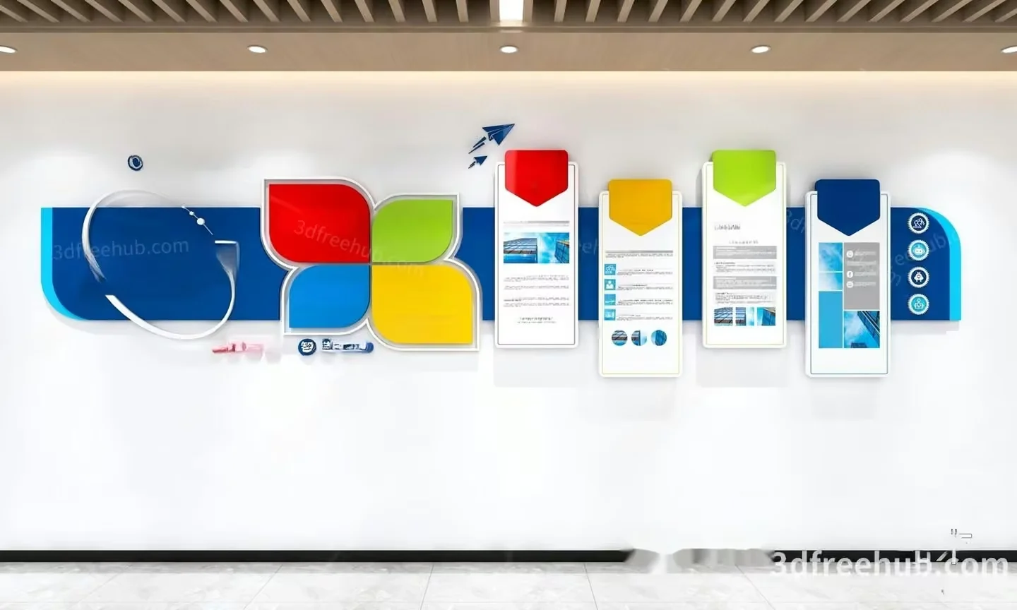A Wall With Various Colorful Graphics And Text 3D Model – 21257 – VRAY Render