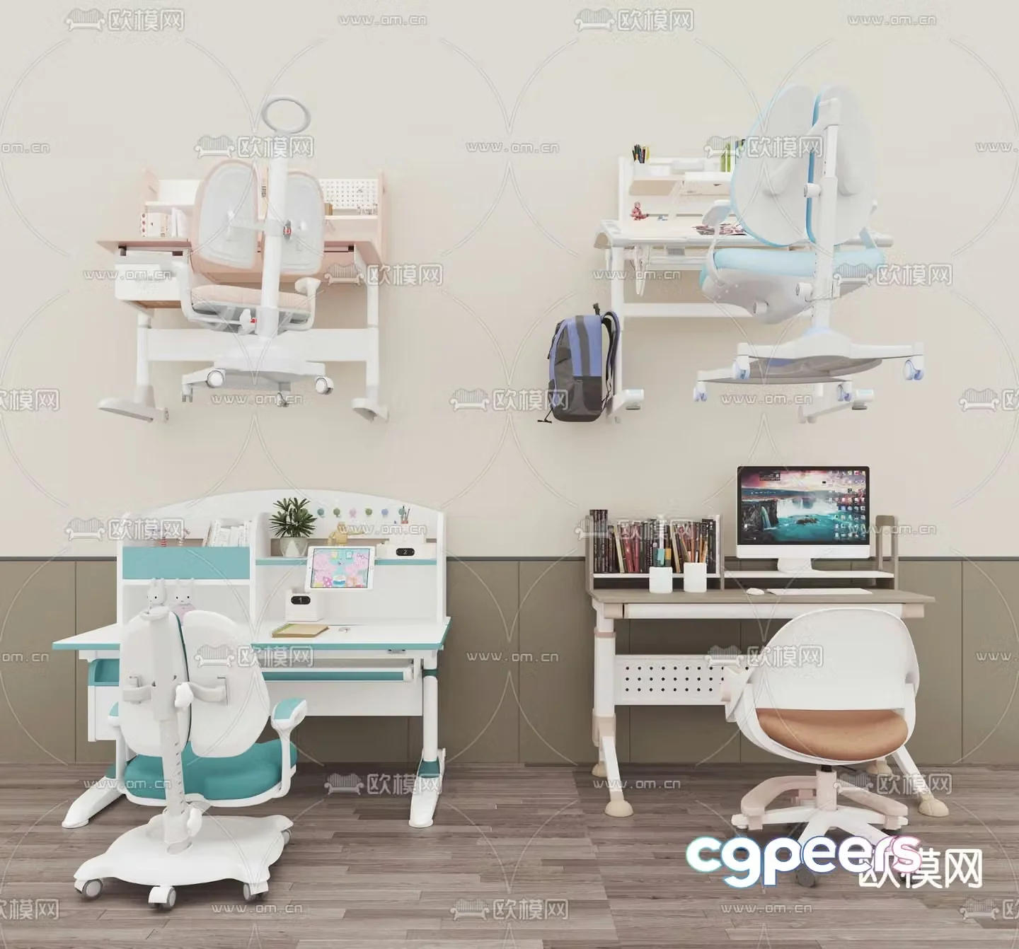 Children’s desk study table lift table 3d model
