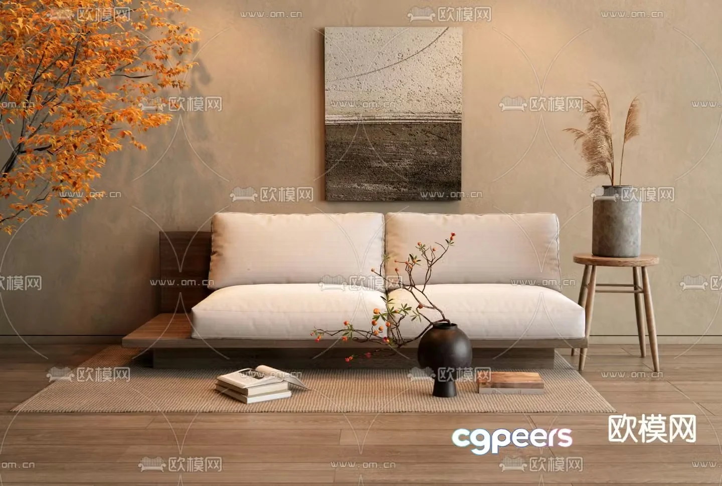 Wabi-sabi style double sofa 3d model