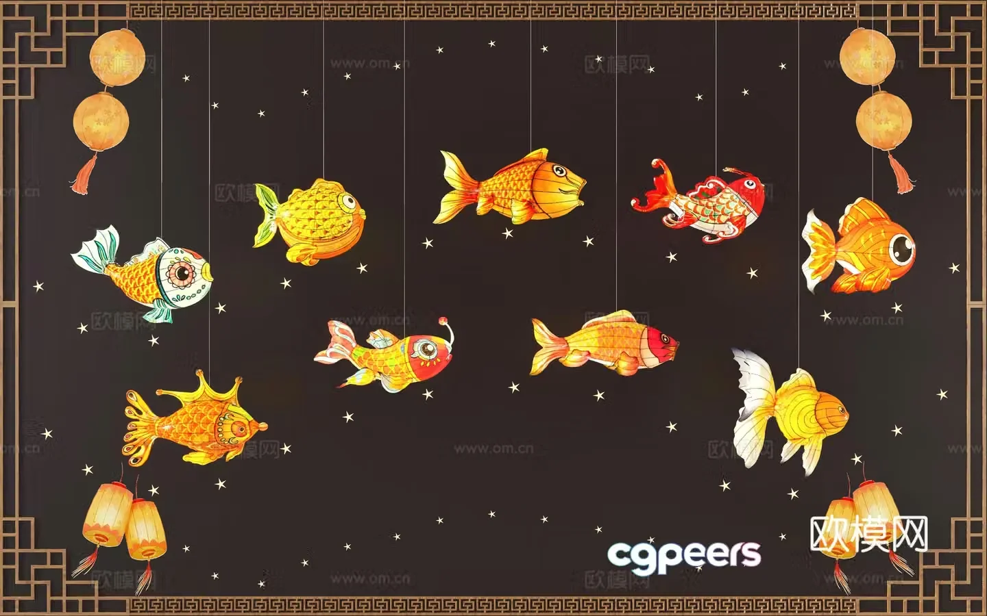 New Chinese style intangible cultural heritage fish lamp beautiful pendant 3D model