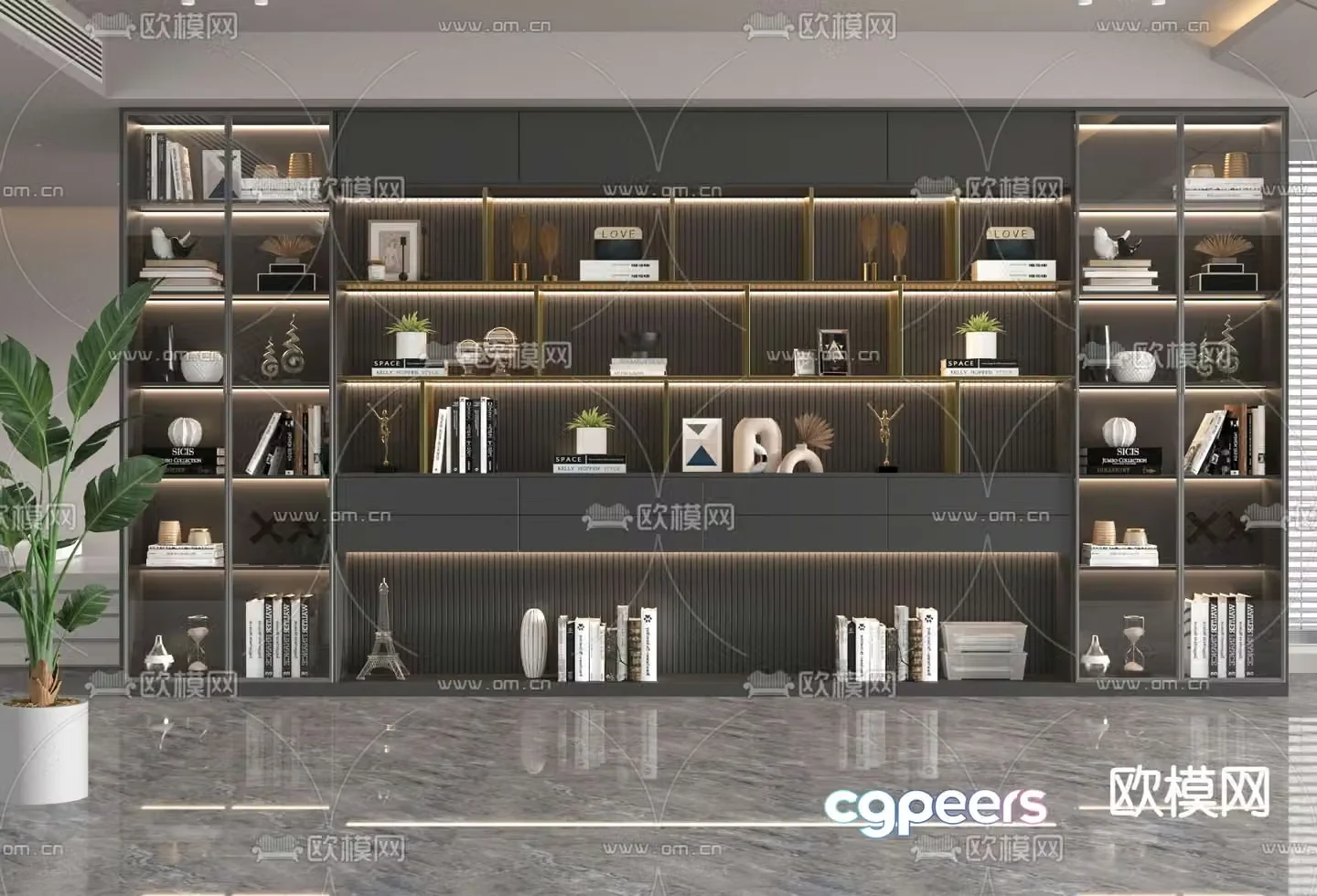 Decorative cabinet Bookcase Shelf 3D model