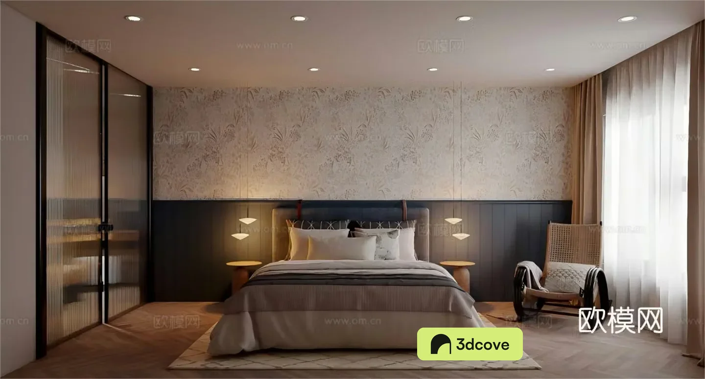 Middle style bedroom Simple bedroom Master bedroom Retro bedroom 3d model