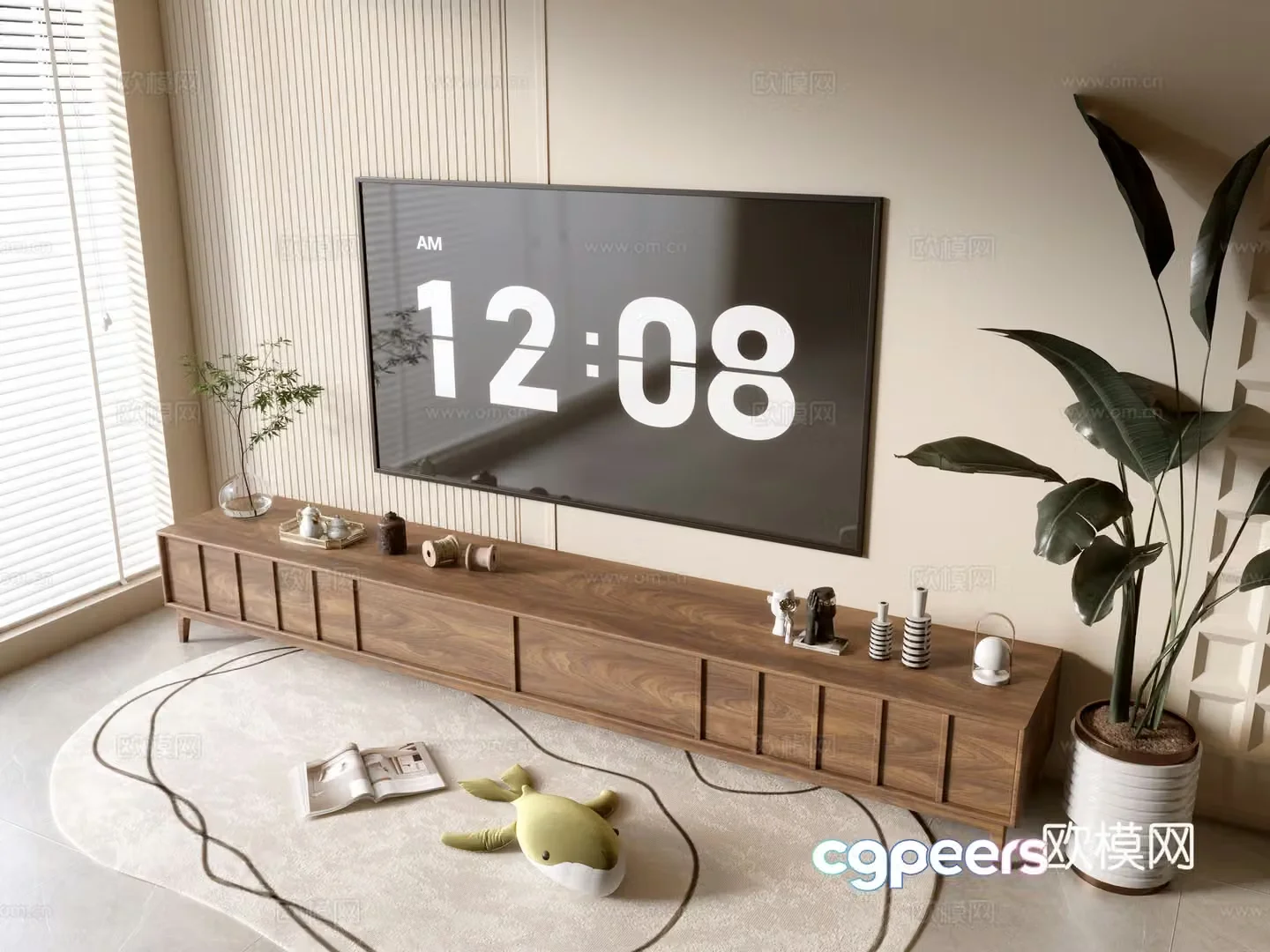 Modern wood grain TV cabinet simple side cabinet chest of drawers low cabinet whole cabinet side cabinet balcony 3D model