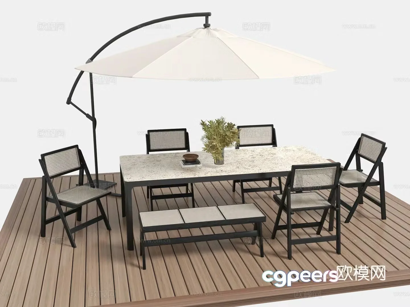 Outdoor leisure table chair dining table chair parasol 3d model