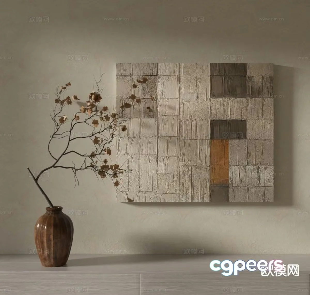 Wabi-sabi style oil painting texture painting decorative painting 3D model