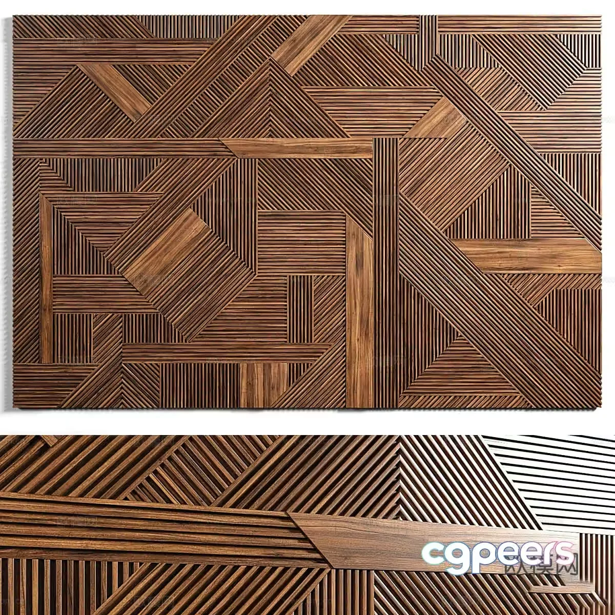 Modern wooden grille wall decoration background wall 3d model