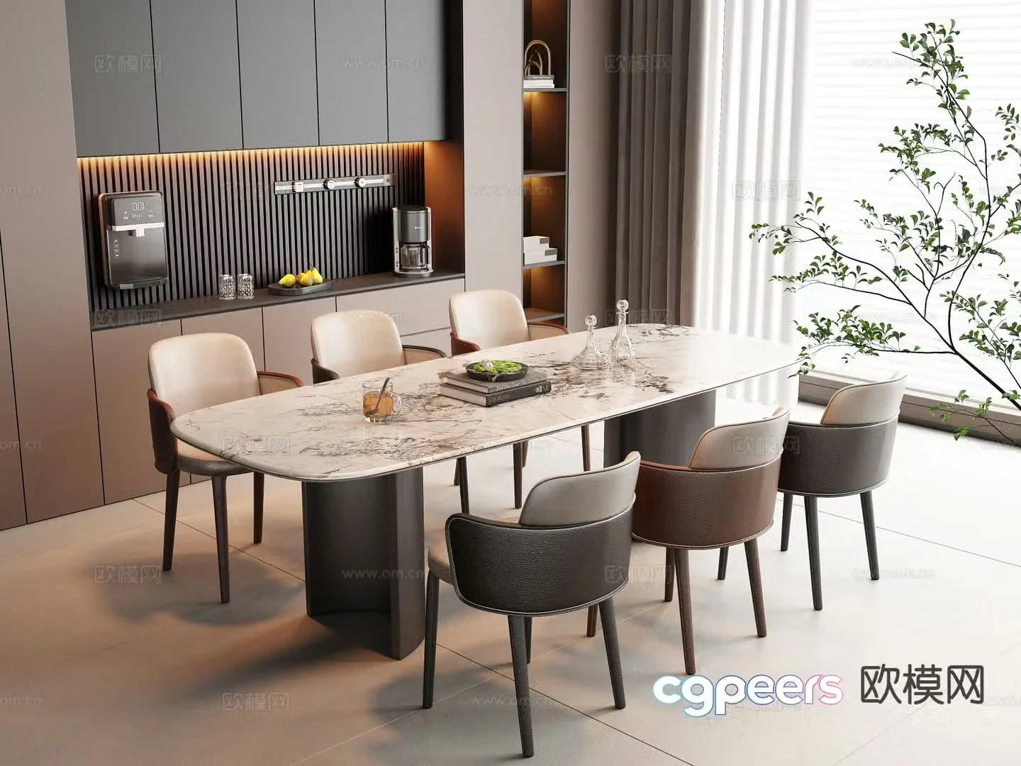 Italian dining table and chairs 3d model