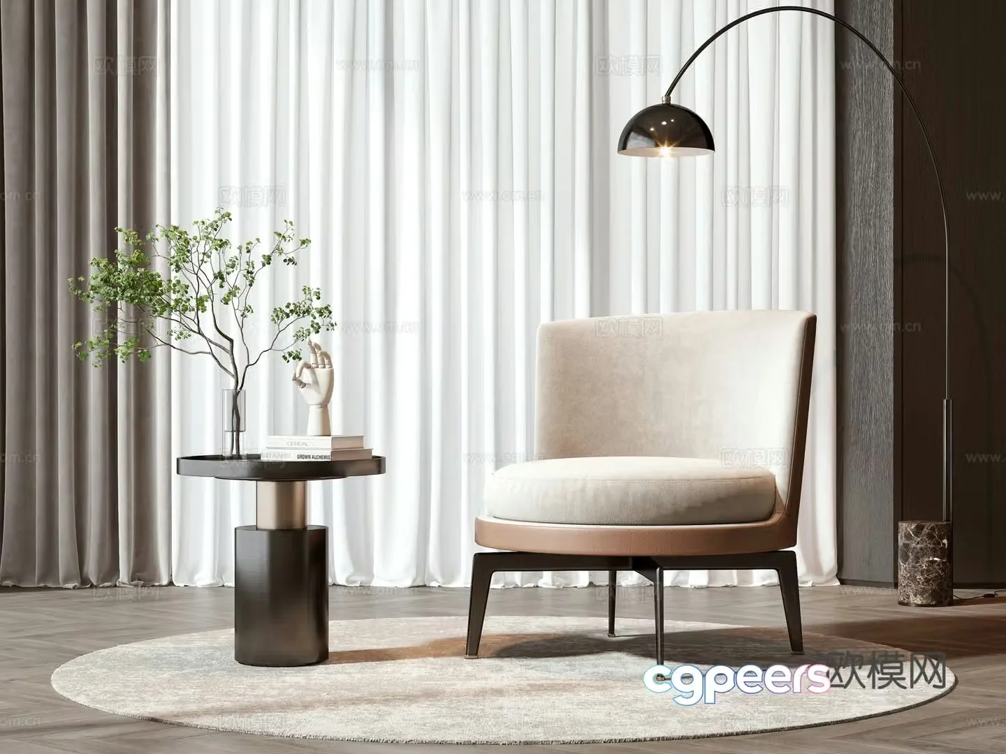 Modern leisure chair coffee table combination 3D model