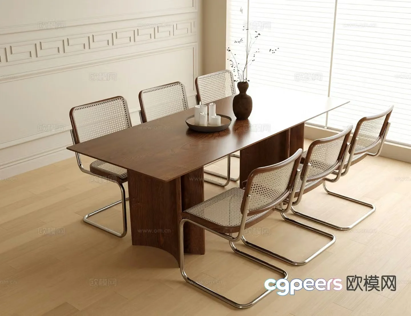 Wabi-sabi style dining table and chairs 3d model