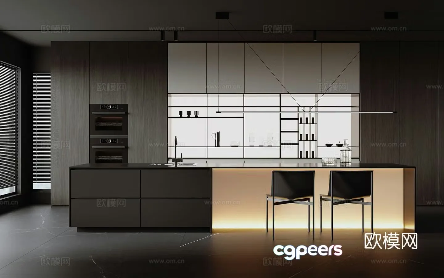 Modern Italian open kitchen 3d model