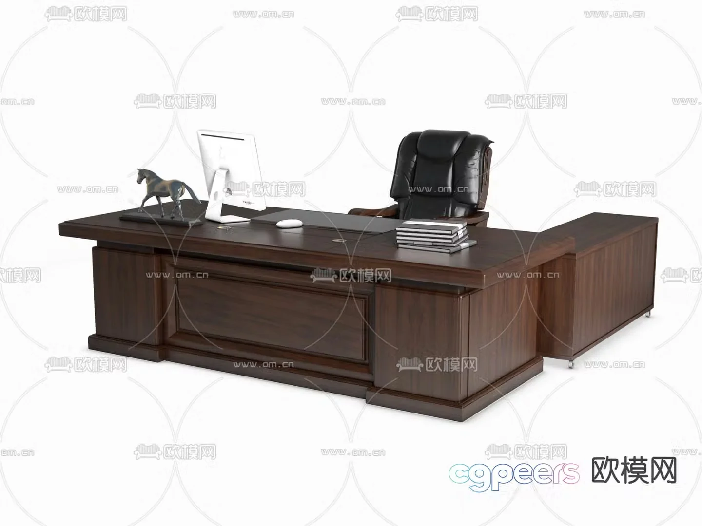 New Chinese style office desks and chairs 3D model of office desks and chairs