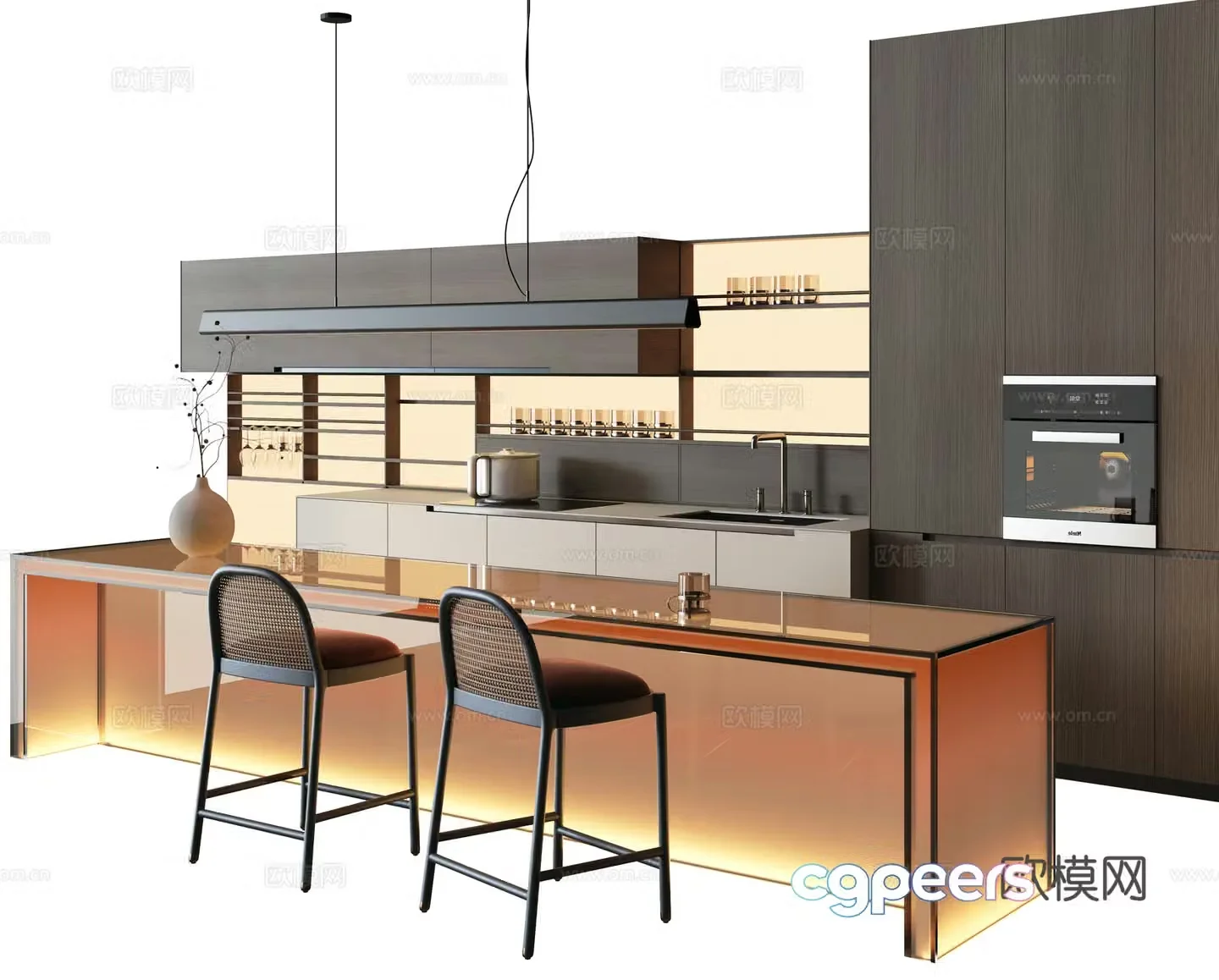 Modern cabinets resin bar middle island counter hanging cabinet water bar 3D model