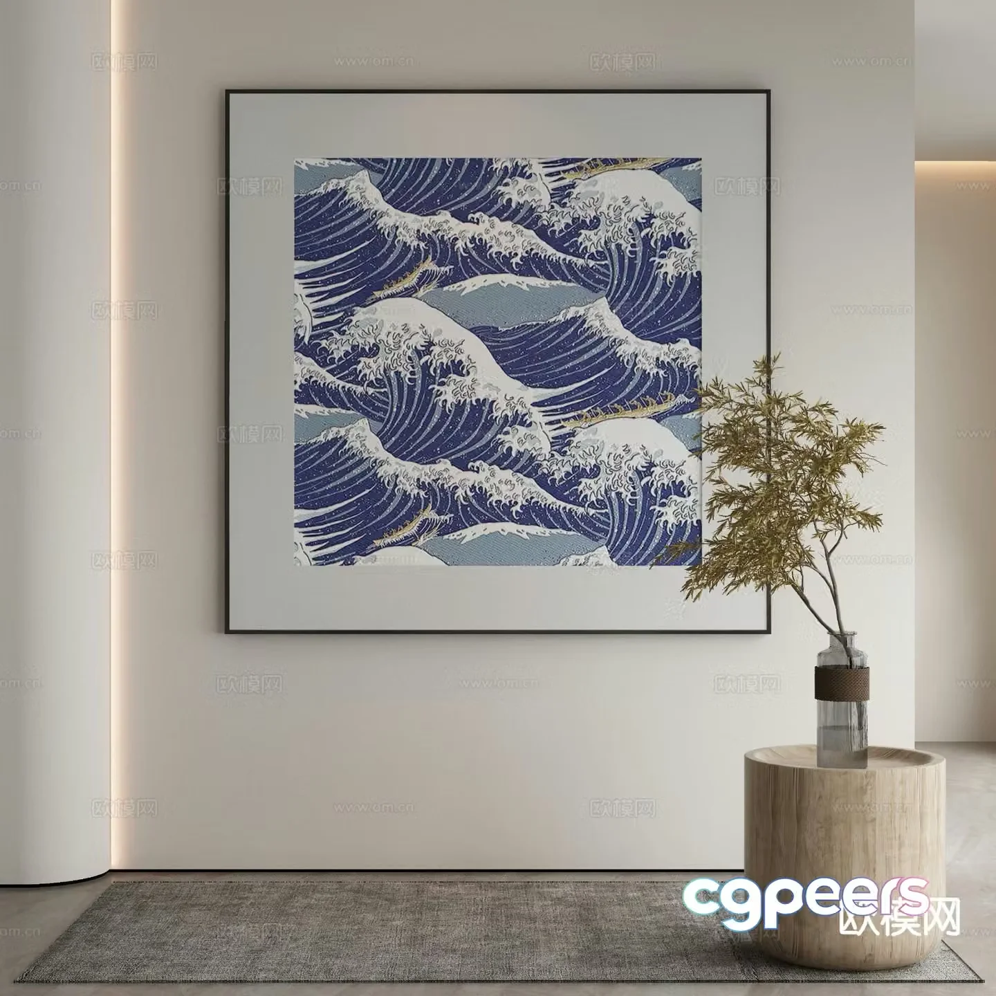 Japanese wave painting hanging painting decorative painting 3d model