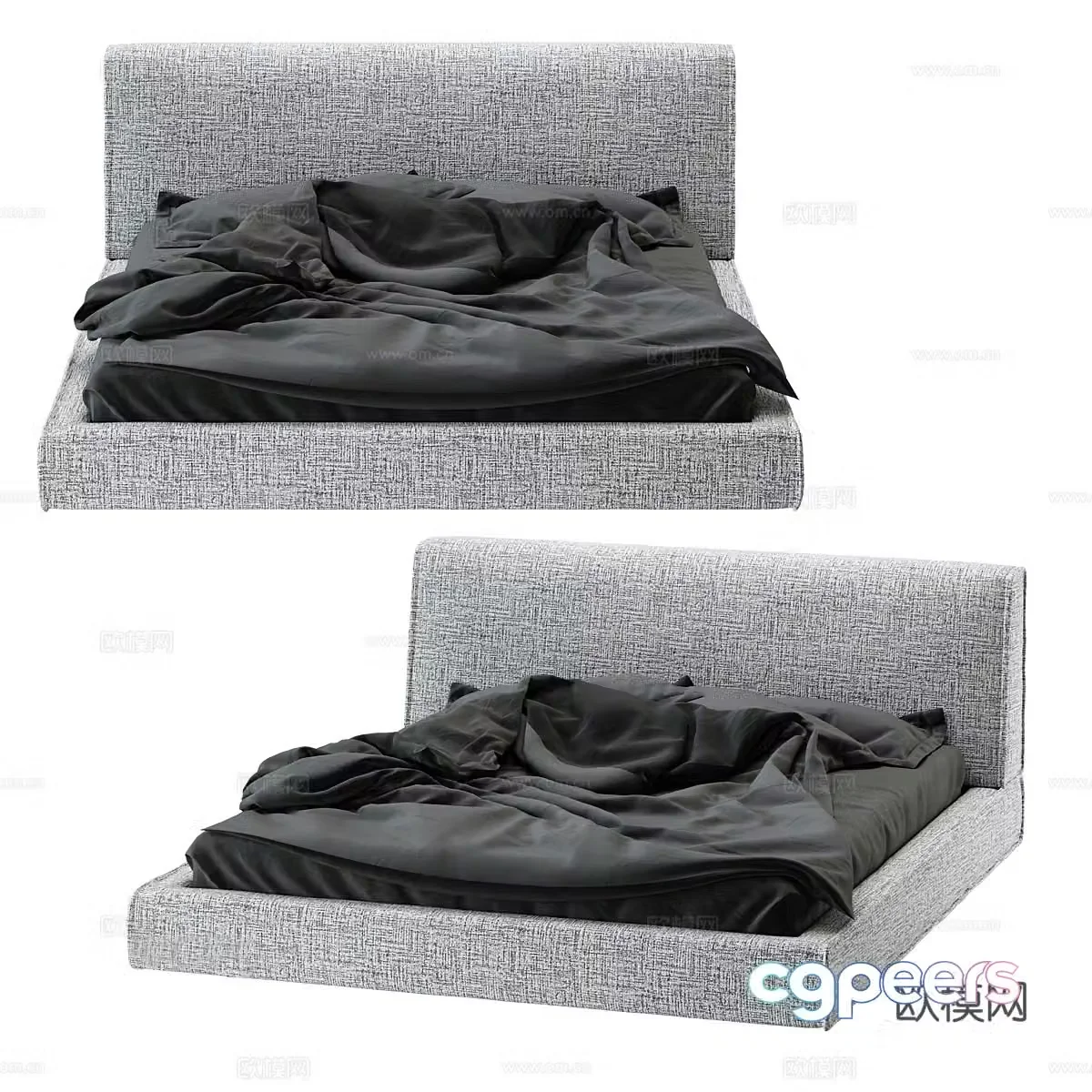 Modern simple double bed Double bed Simple bed Bedroom bed Pillow Gray bed 3D model