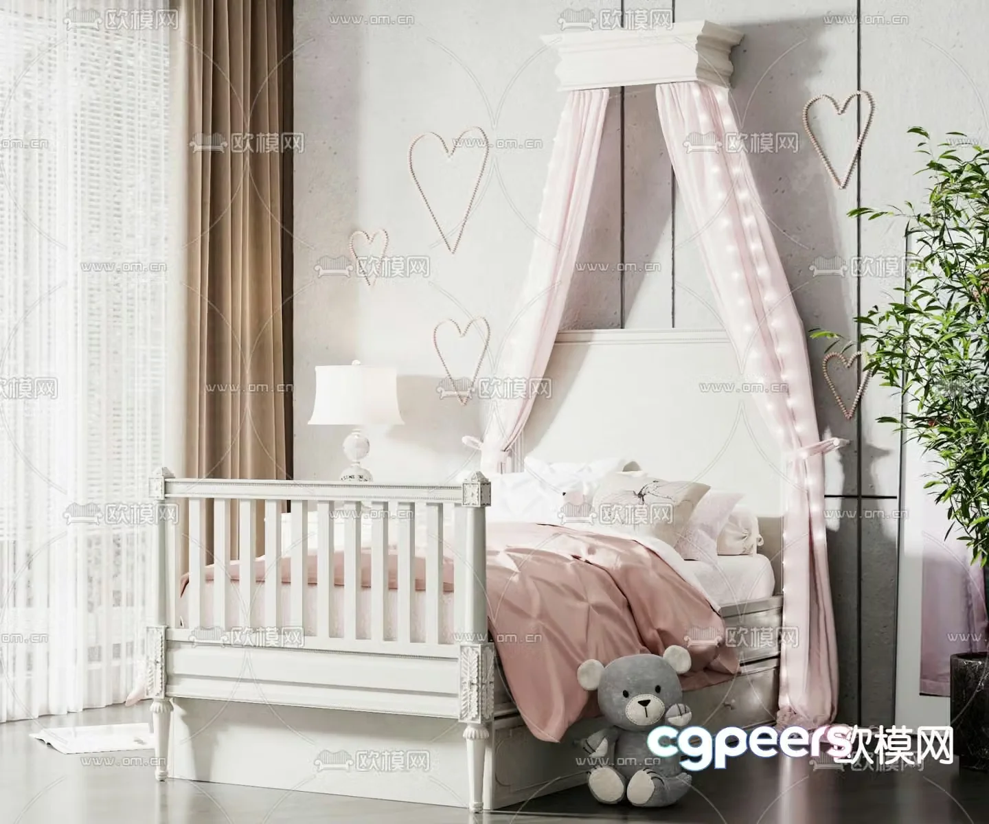 Modern girl bed princess bed children’s bed 3d model