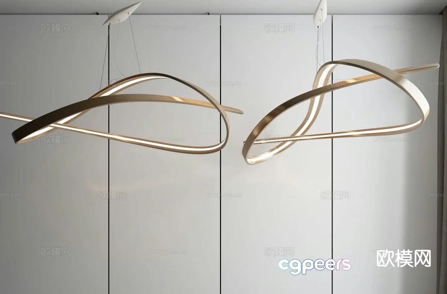 Modern curved chandelier 3d model