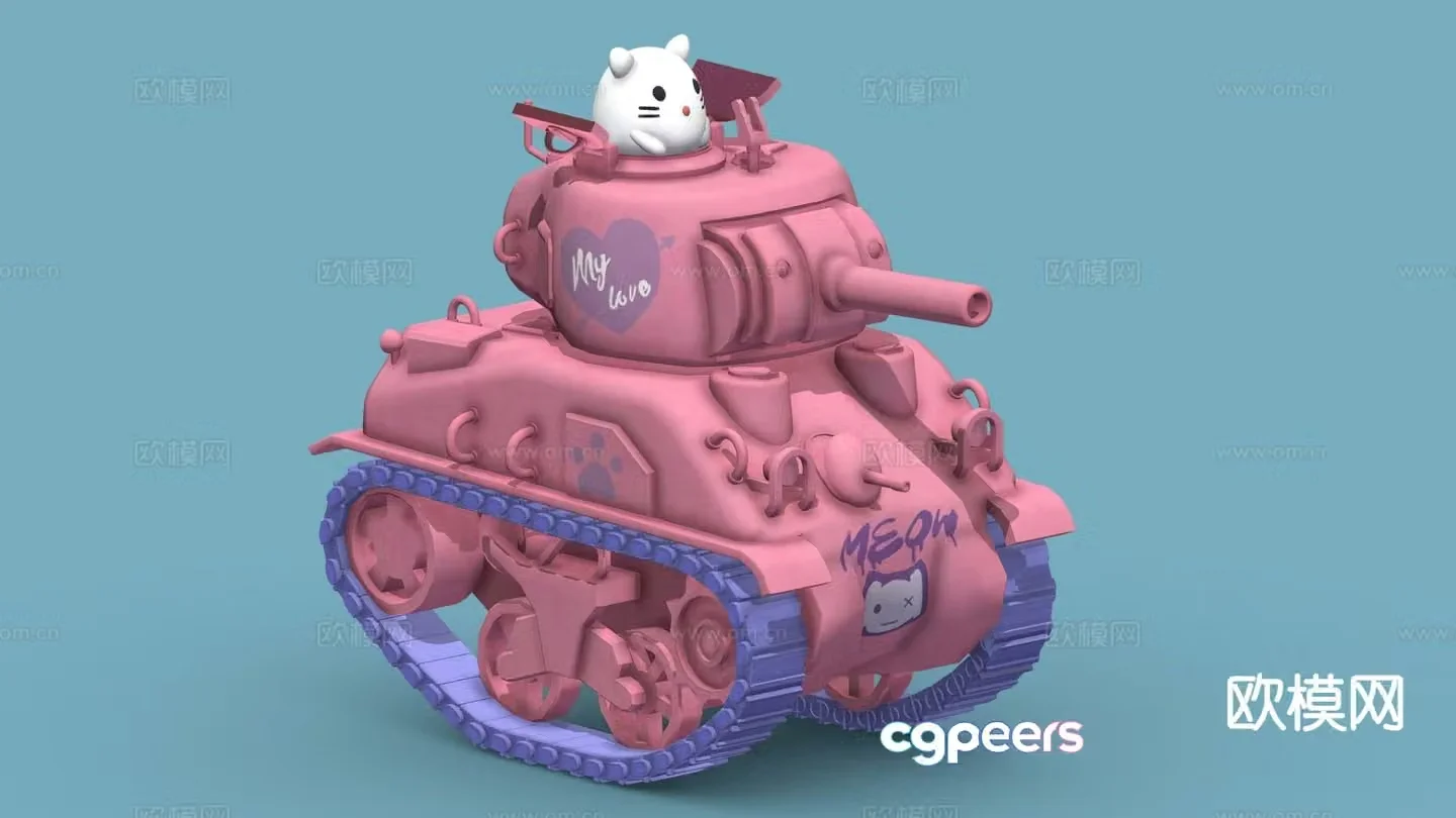 Cartoon Tank Toy Tank Hello Kitty Tank 3d model