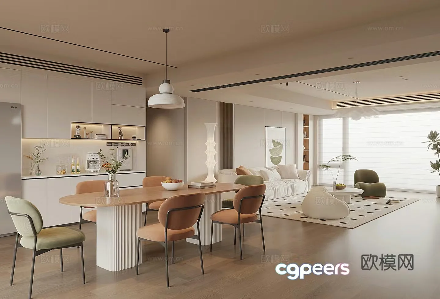 Modern Cream Style Restaurant 3D Model