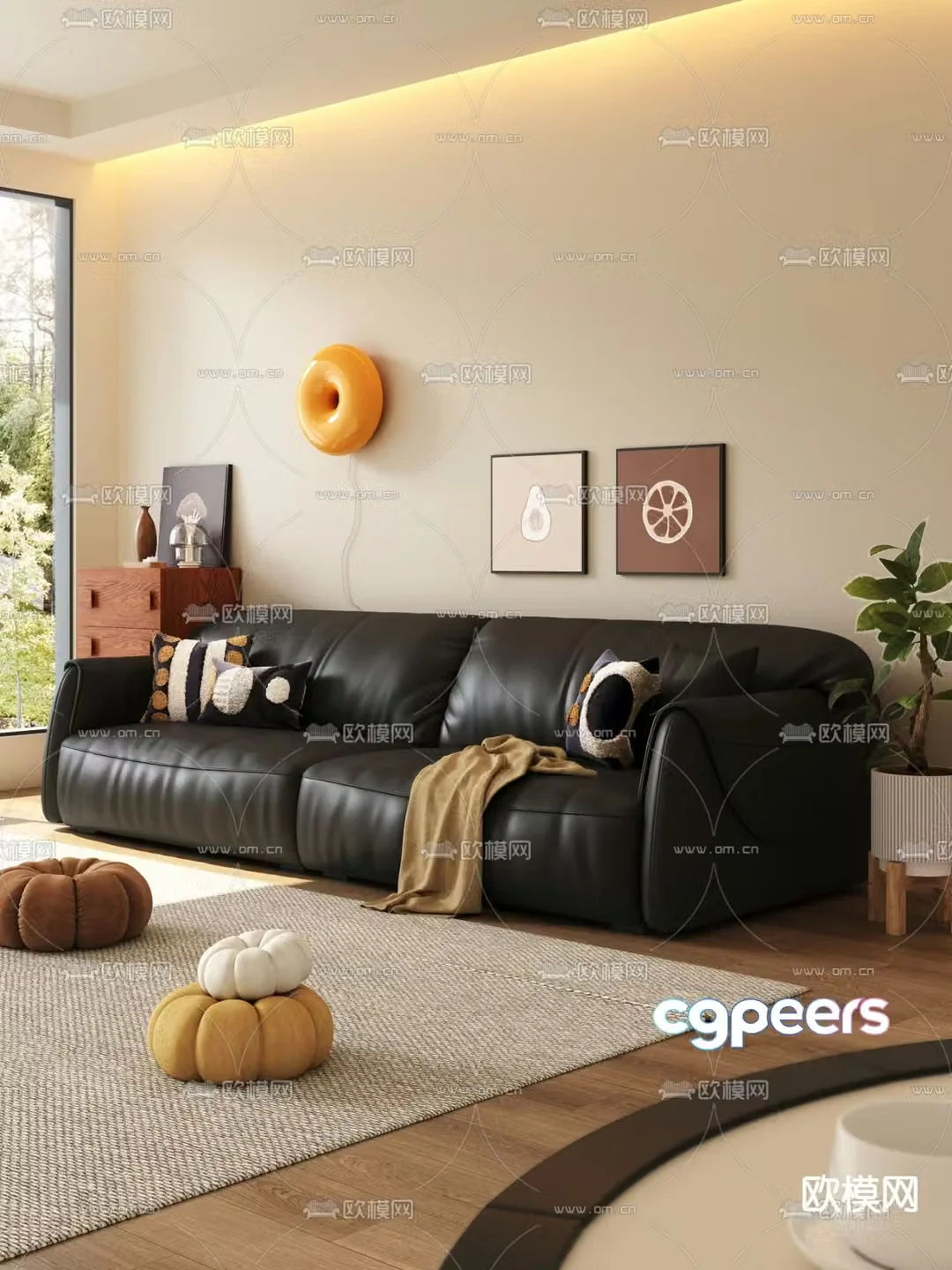 Double sofa leather sofa 3d model