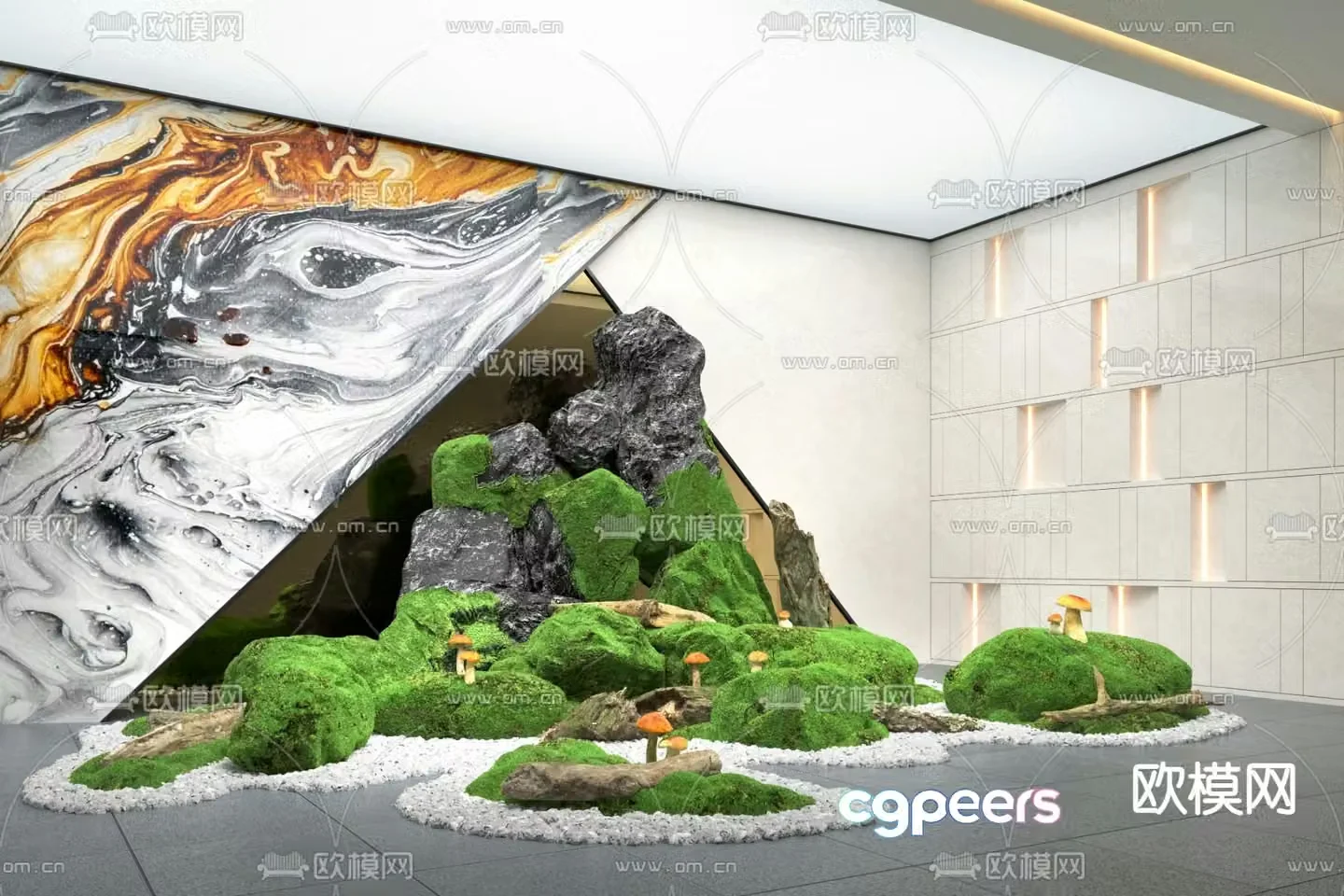 Rockery moss indoor landscape 3d model