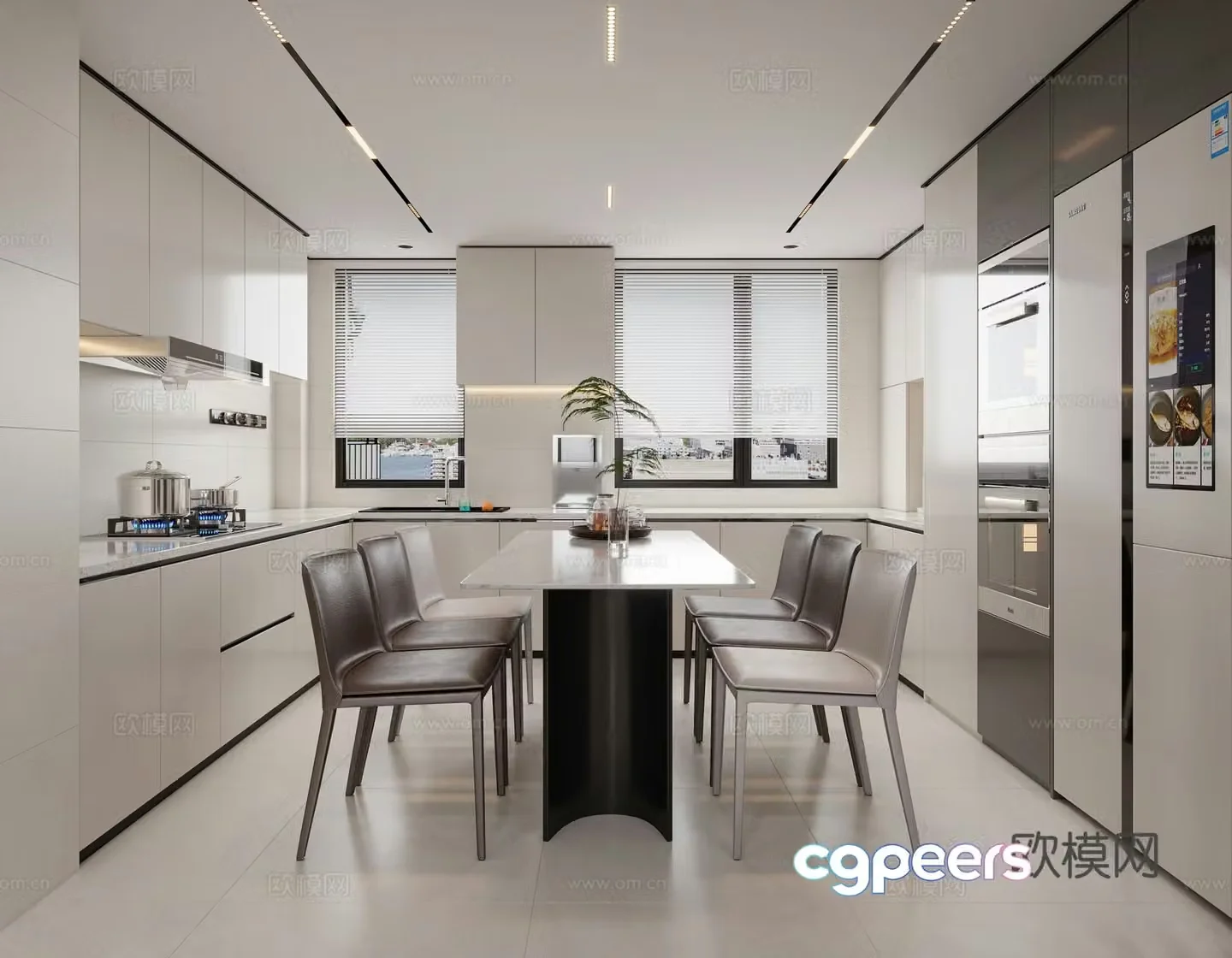 Modern dining room Open kitchen kitchen Western kitchen dining table modern living room simple 3d model