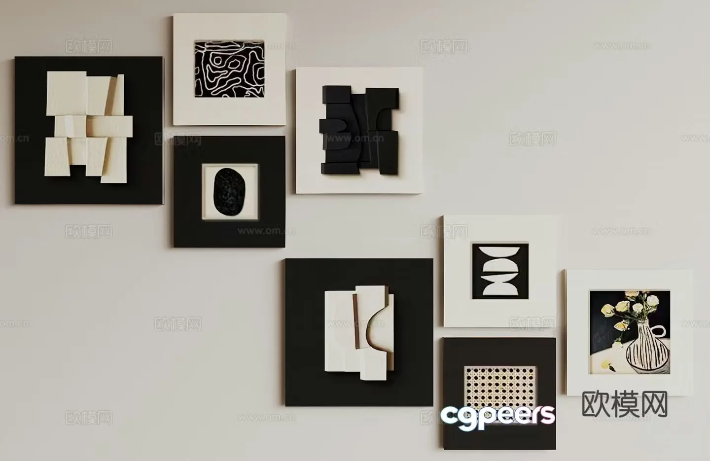 Medieval style black and white hanging painting retro hanging painting 3d model