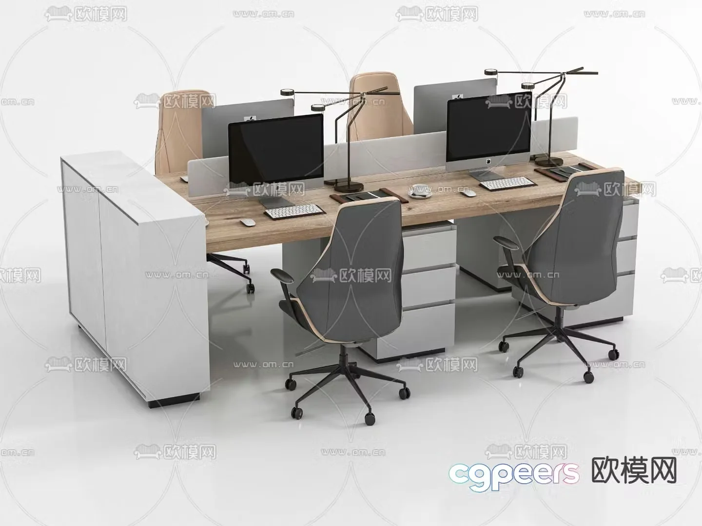 Solid wood office desk and chair 3d model