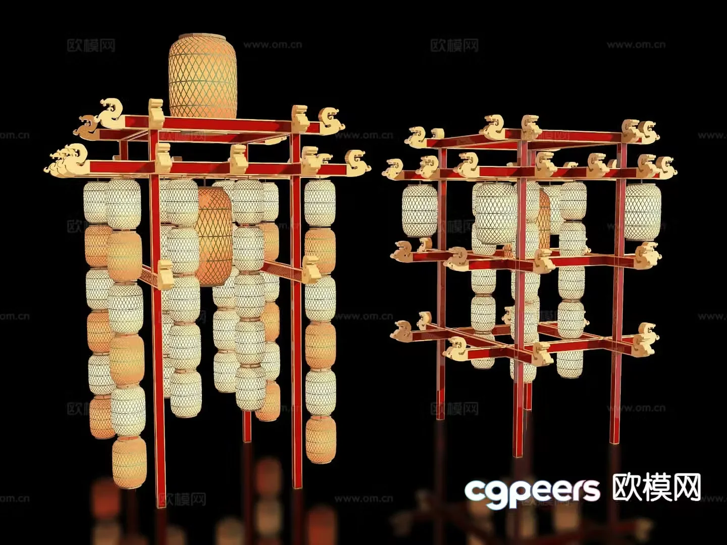 New Chinese style lantern device Meichen check-in Meichen 3D model
