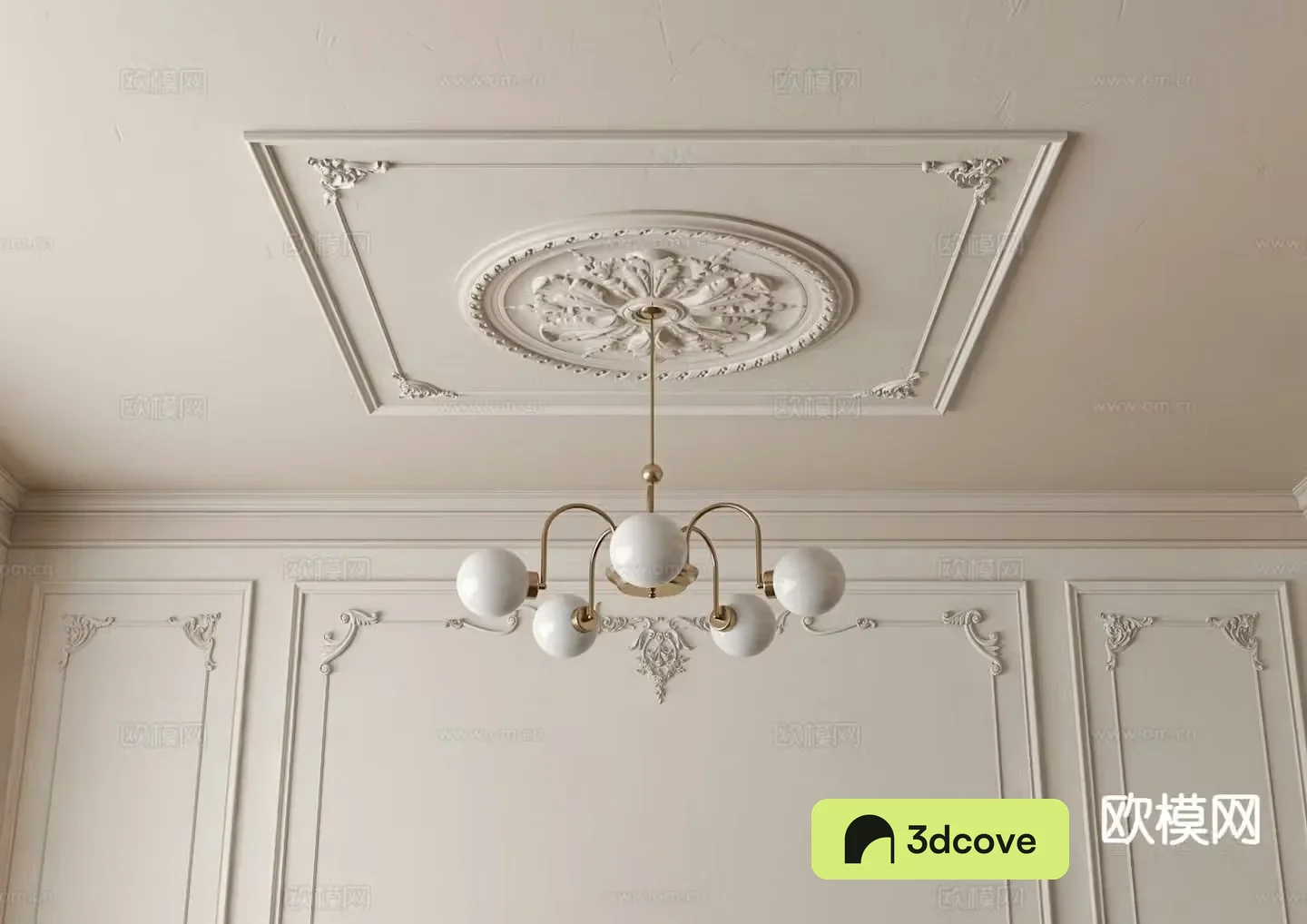 French multi-head chandelier carved lamp panel