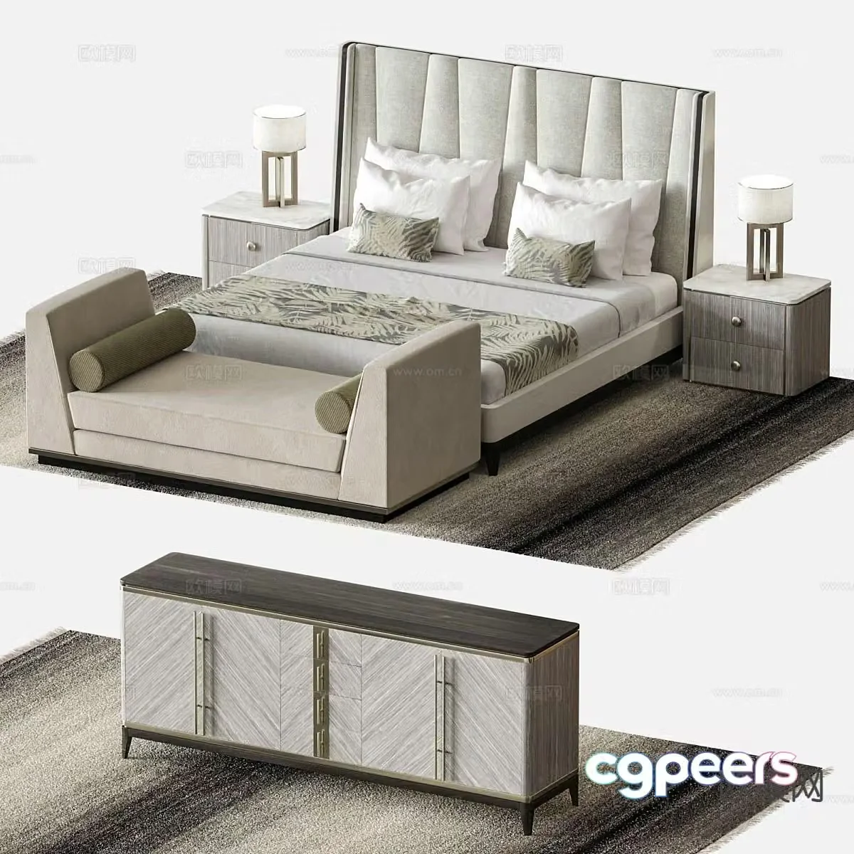 New Chinese style double bed TV cabinet 3D model