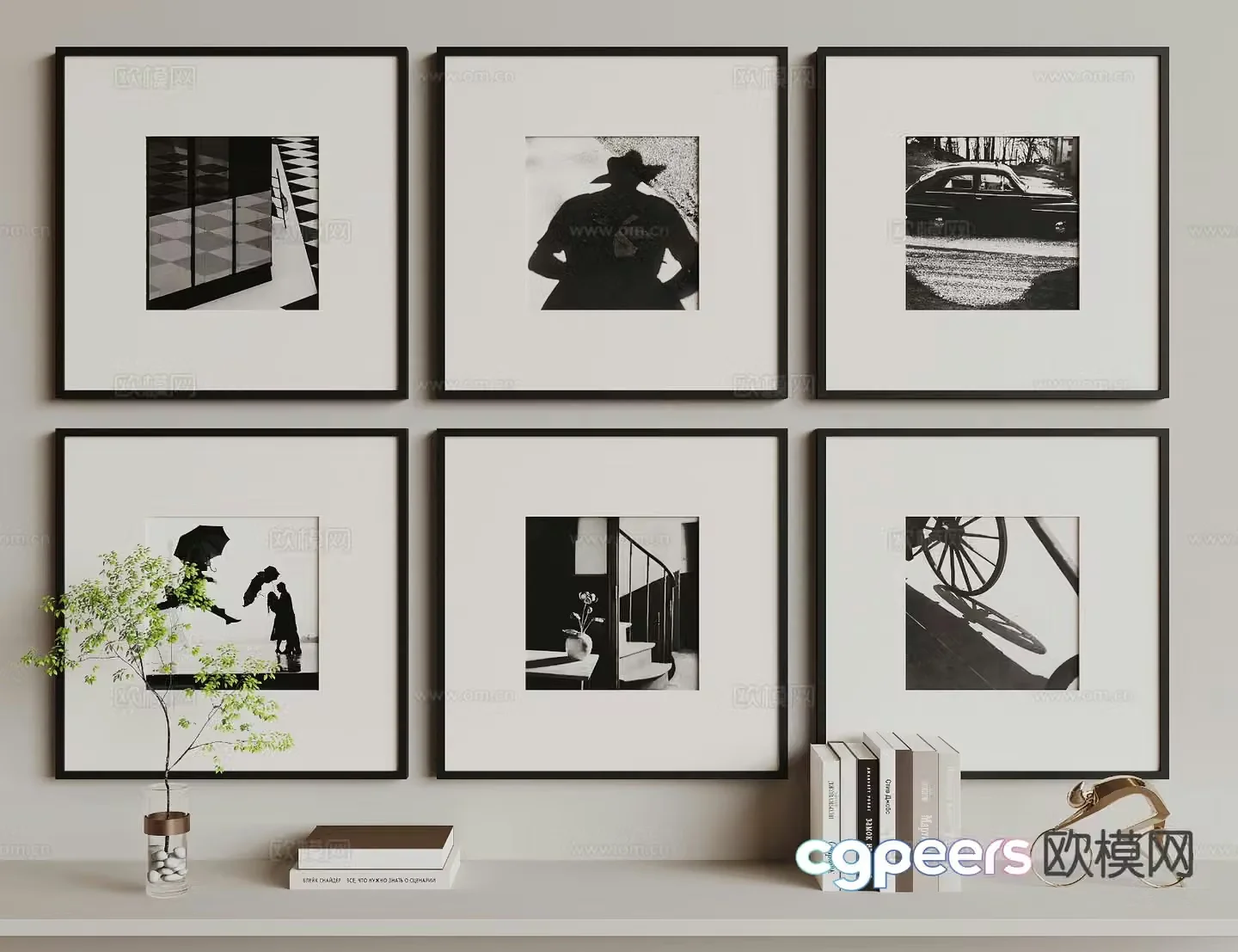 Modern black and white hanging painting figure painting combination painting 3D model