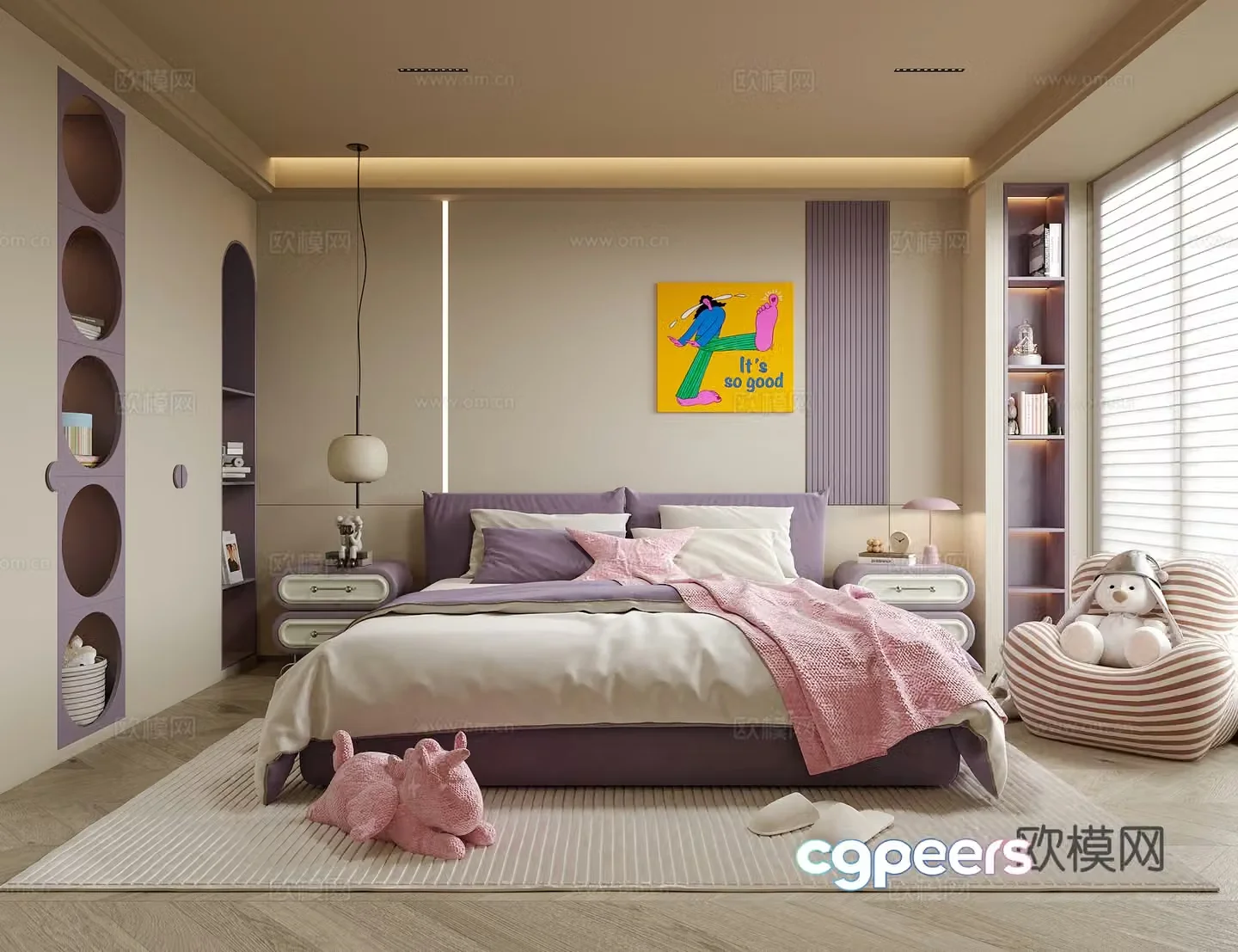 Modern girl room daughter room children room children’s bed 3d model