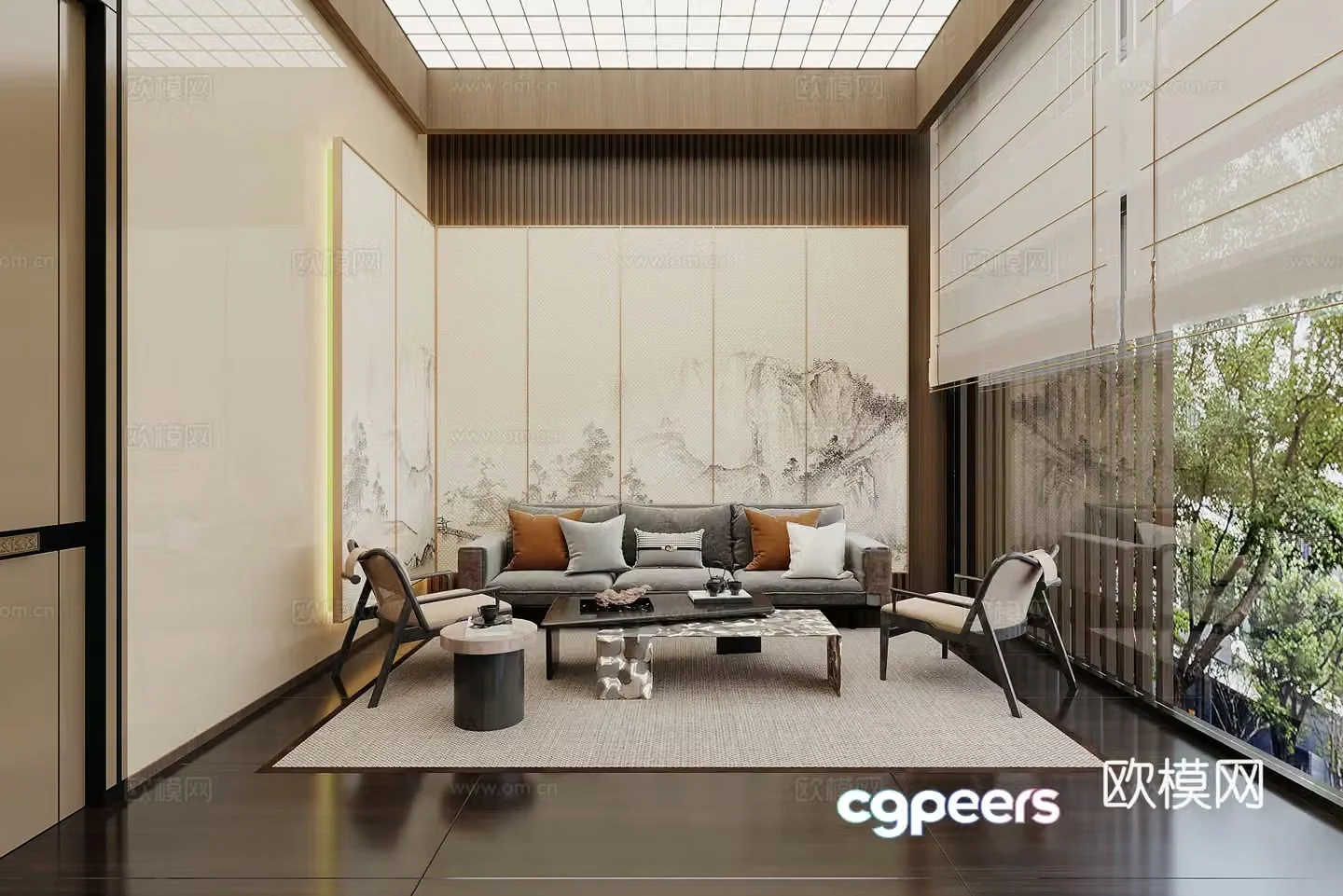 Middle-aged home living room Song style aesthetic living room New Chinese style living room Song style living room Sofa coffee table 3D model