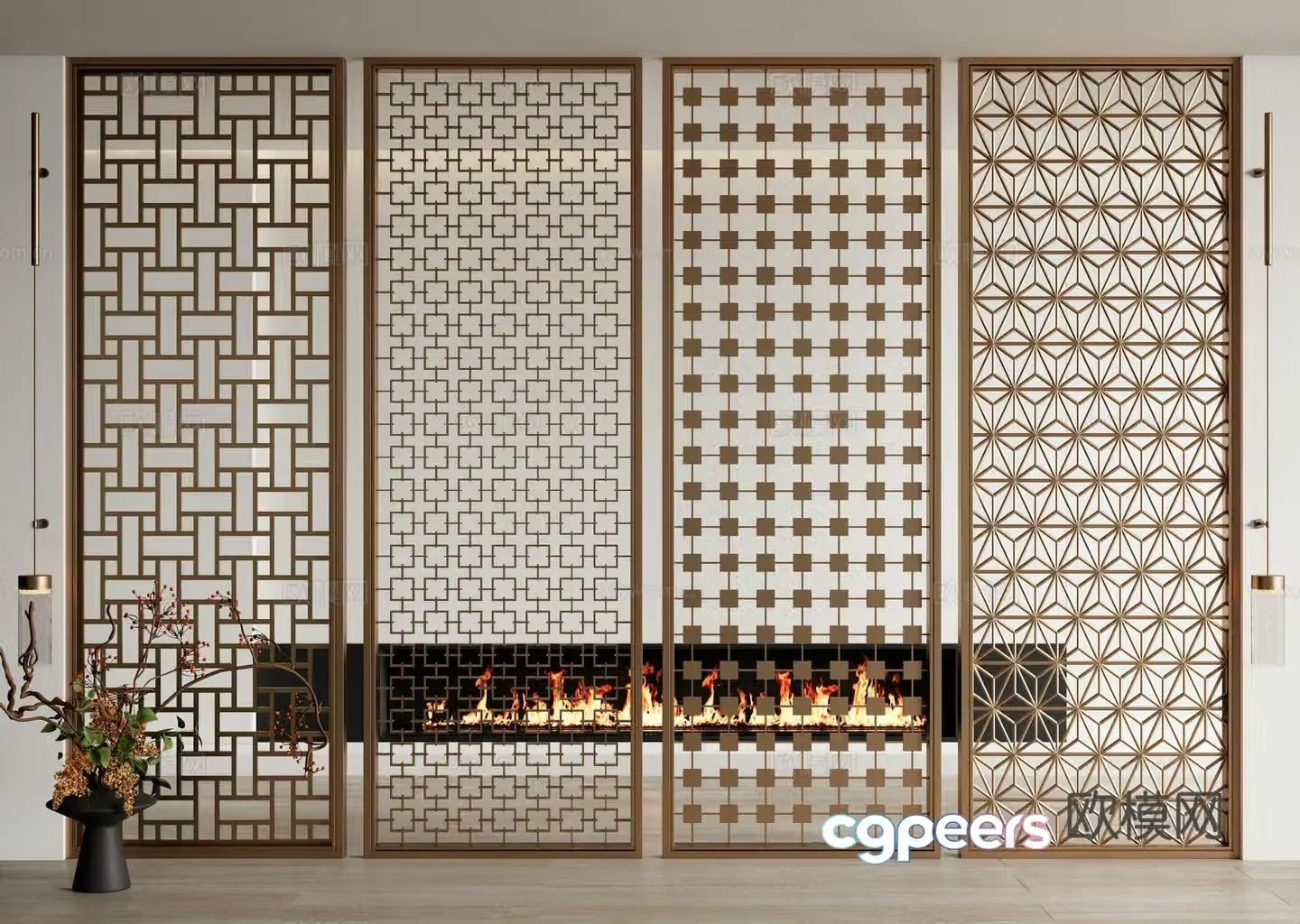 Modern screen hollow metal screen partition 3d model