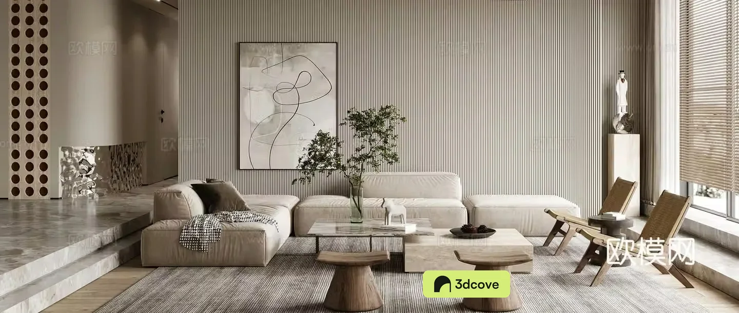 Wasabi Living Room Combination Sofa Leisure Chair Modern Living Room Log Style Living Dining Room Middle Style 3D Model