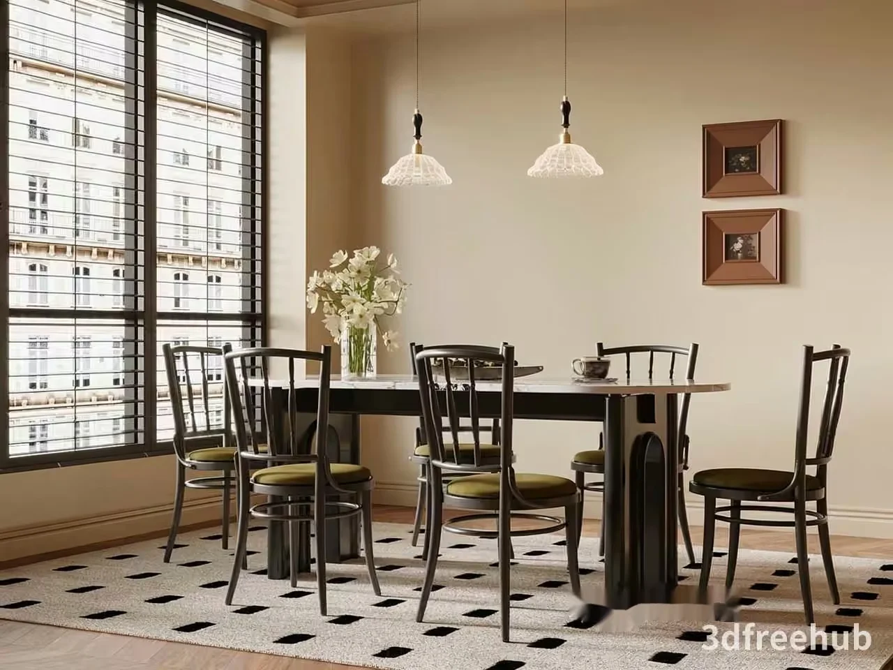 Modern Dining Room 3D Model – 20002 – VRAY Render