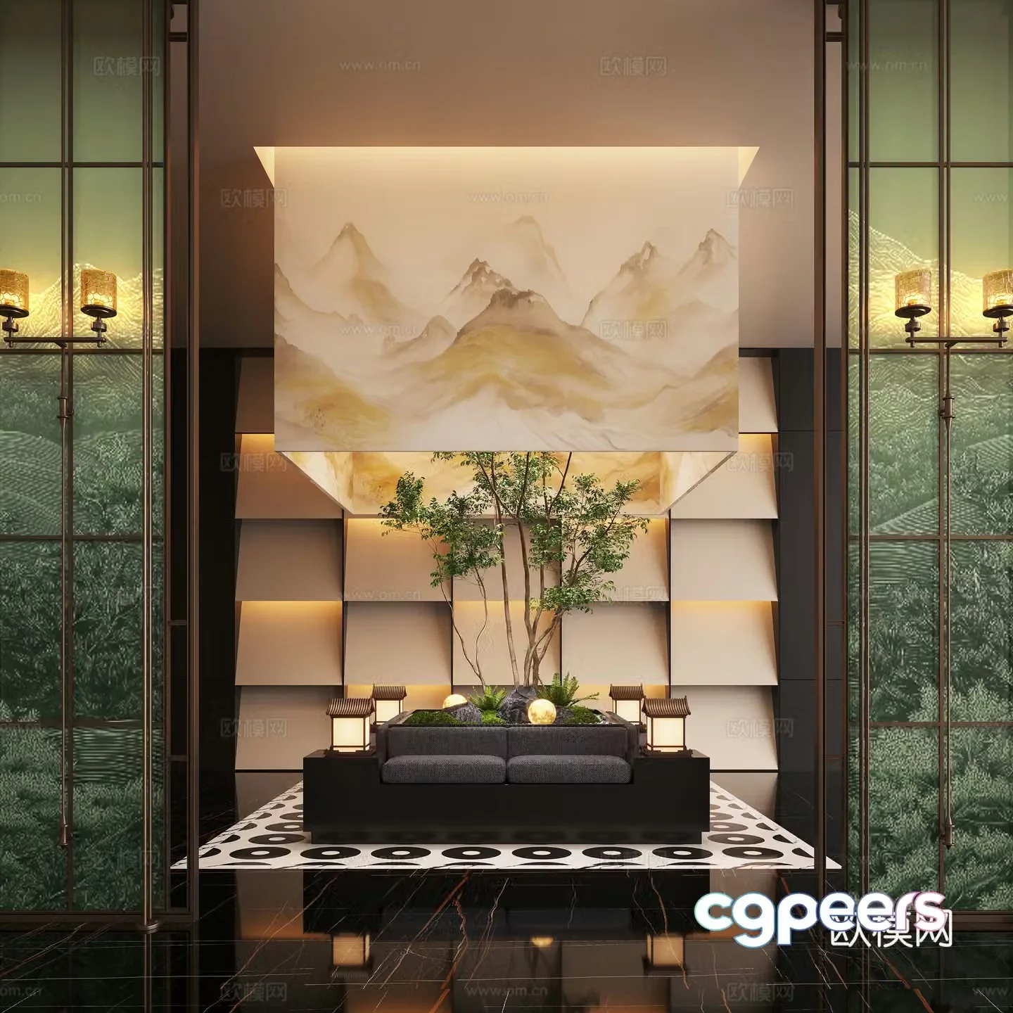 Modern interior landscape landscaping moss landscape hall landscape landscaping plant installation screen partition 3D model
