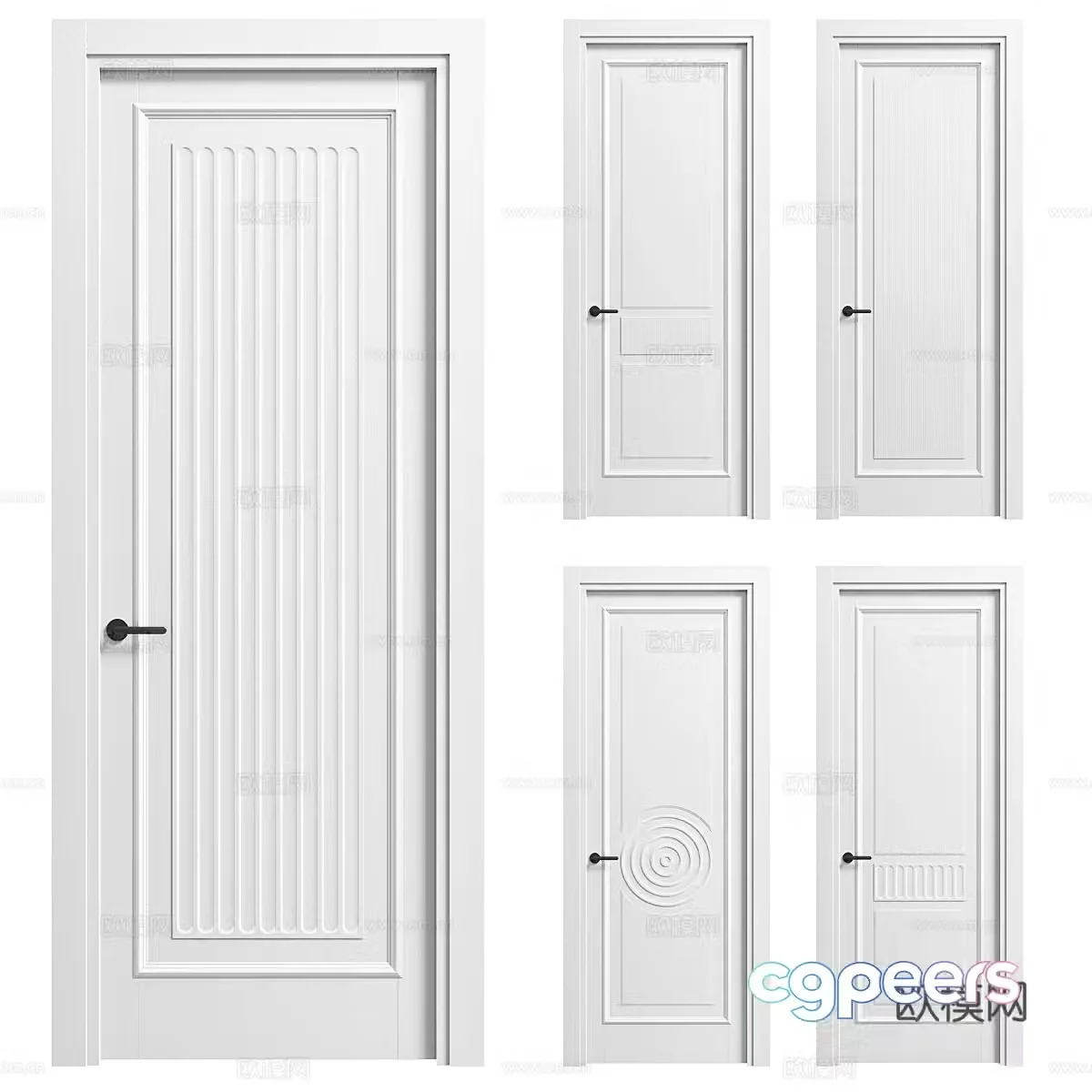 Modern cream style indoor single door 3D model