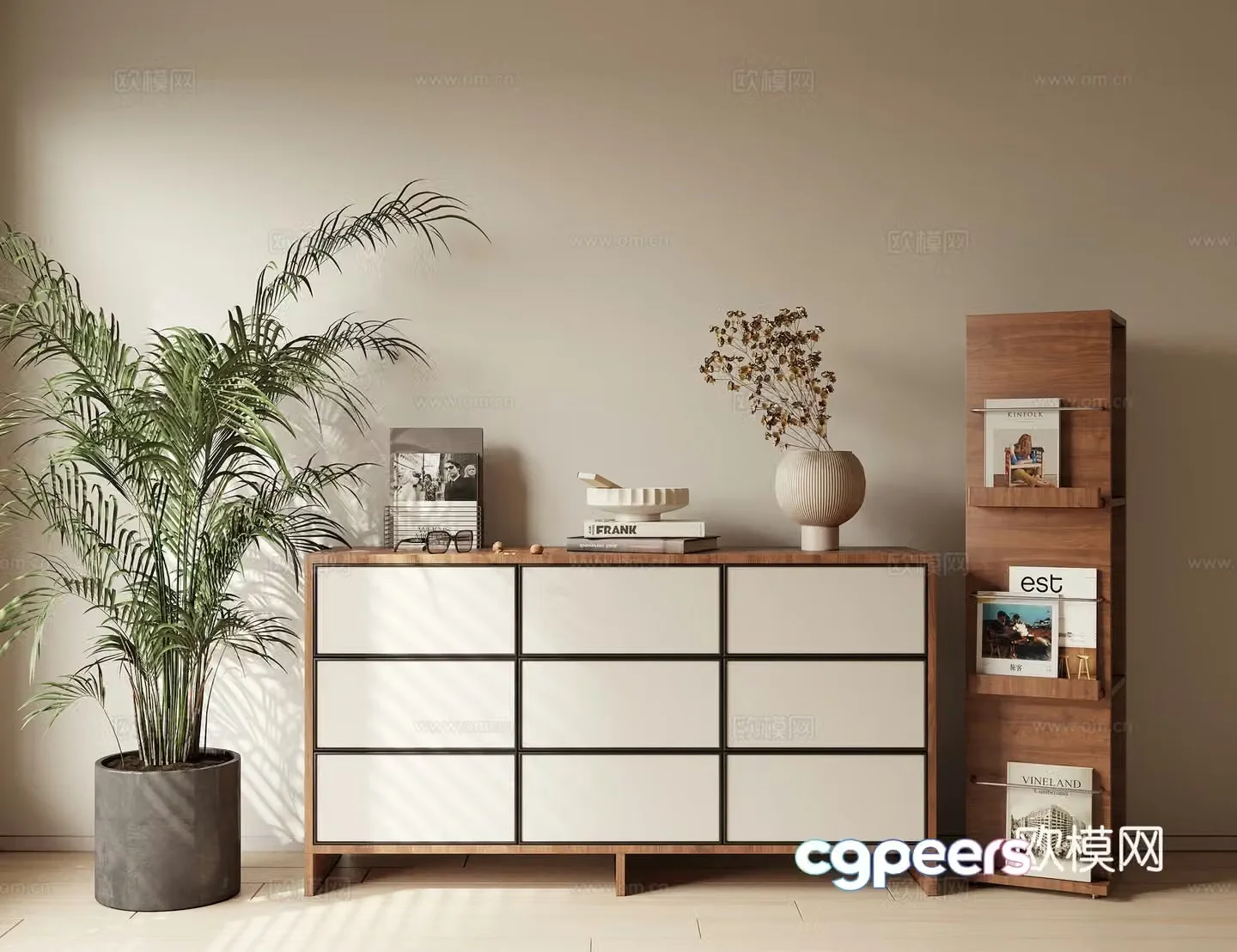 Wabi-sabi low cabinet chest of drawers entrance cabinet magazine rack 3D model