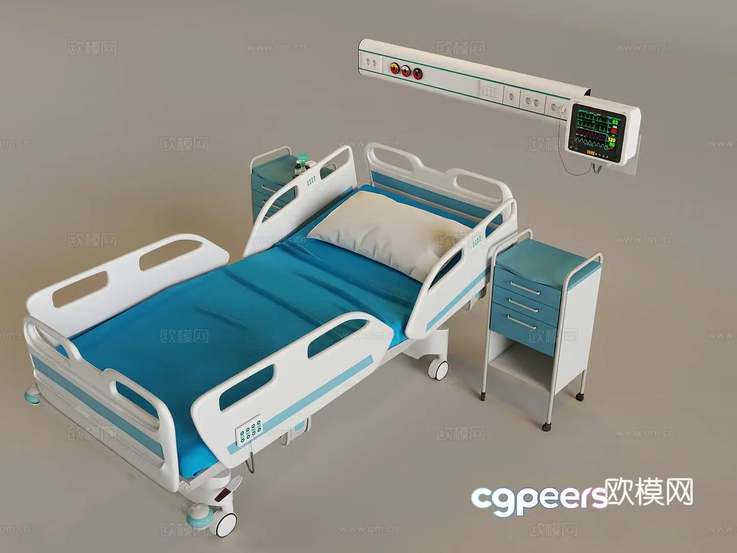 Ward bed medical bed functional bed lift bed call system bedside table 3D model