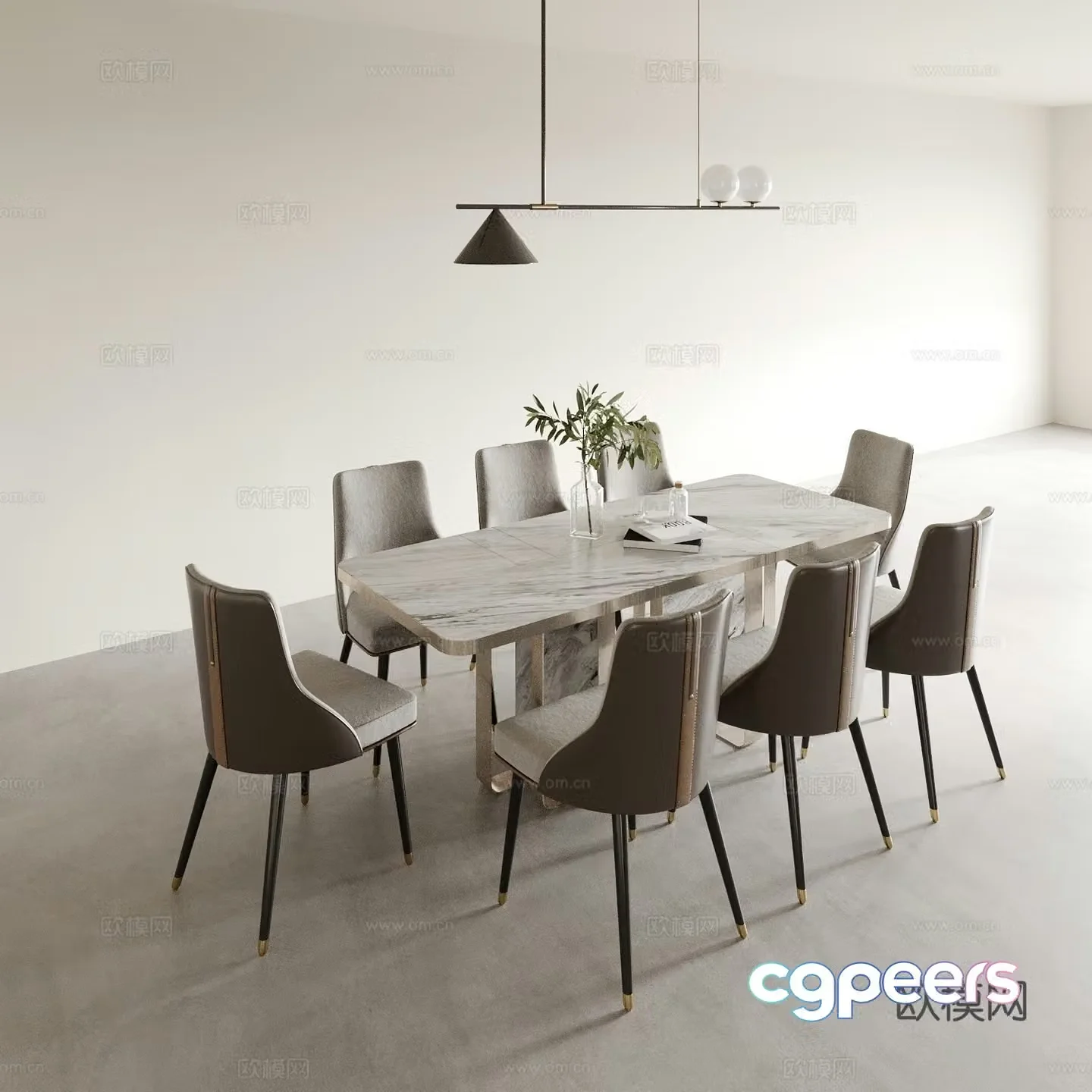 Modern dining table and chairs 3d model