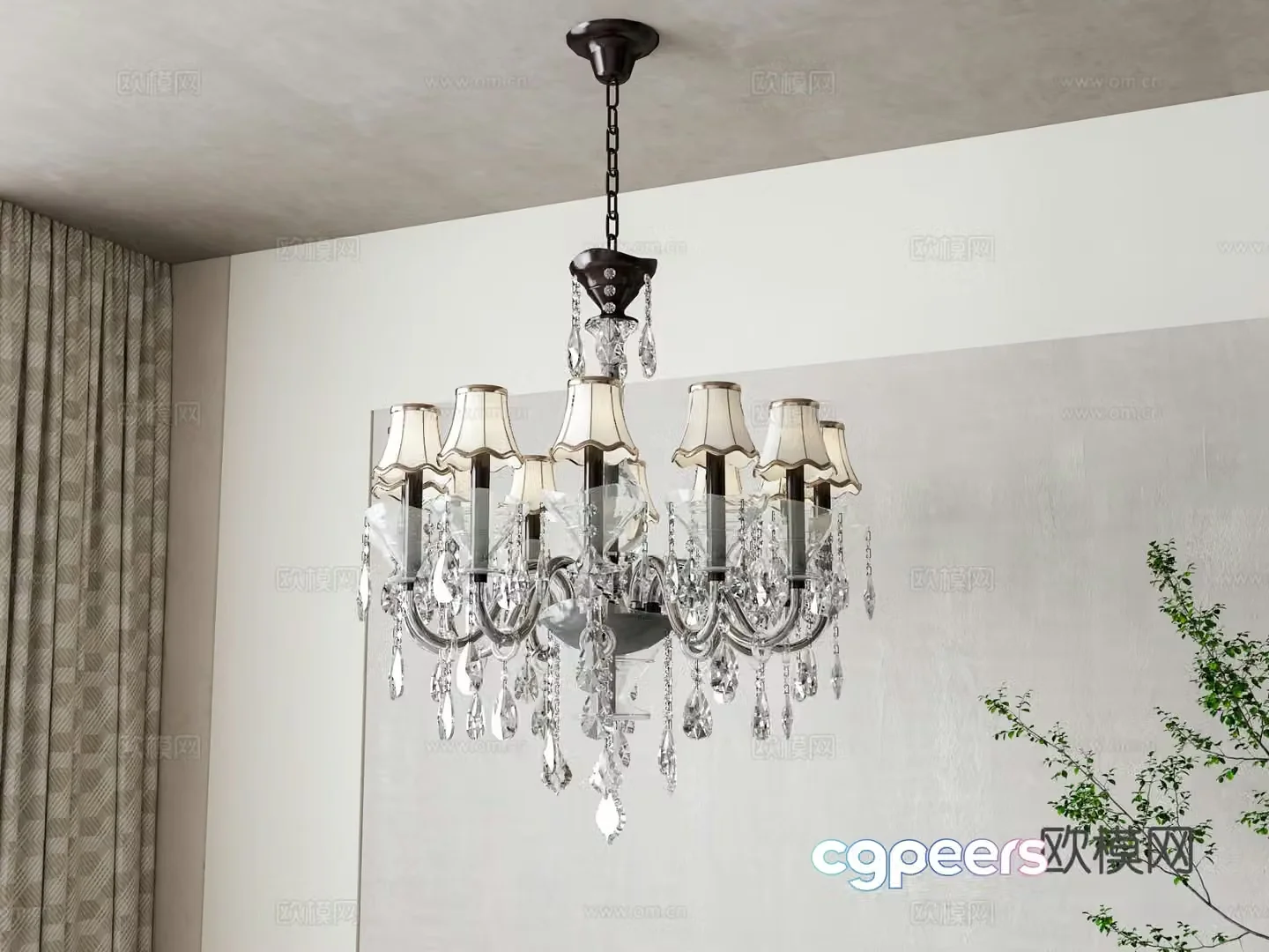 French multi-head chandelier 3d model