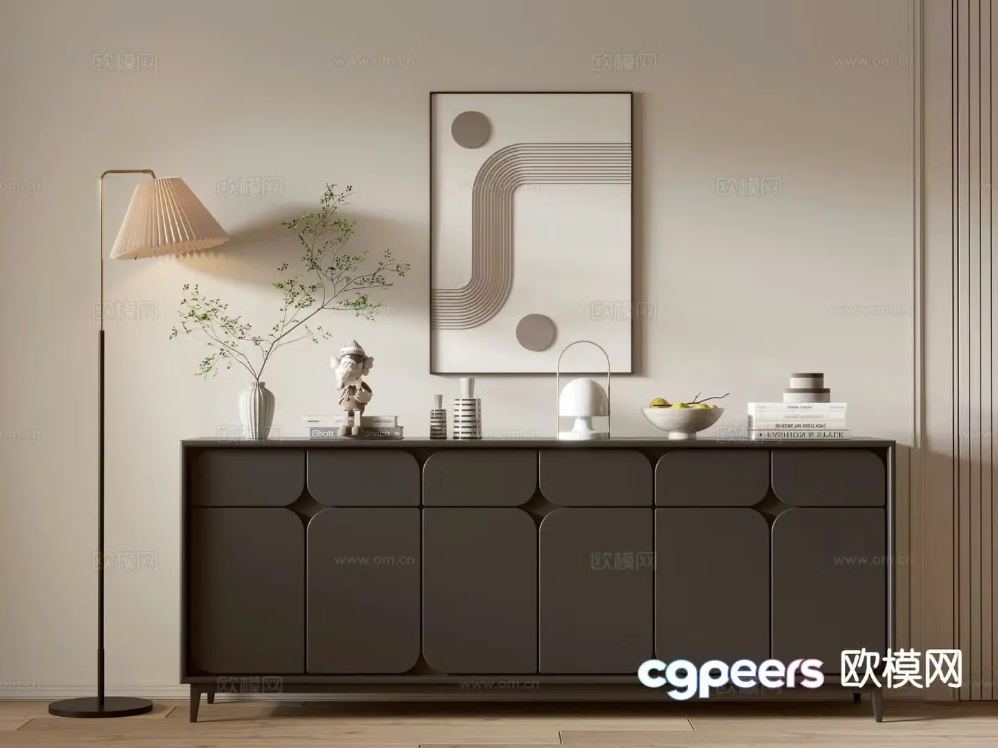 Modern black cabinet entrance cabinet low cabinet 3D model