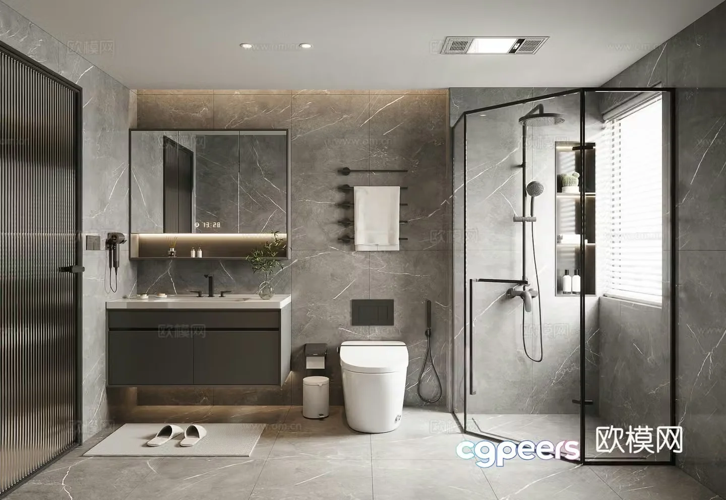 Modern bathroom smart toilet electric towel rack shower room Changhong glass 3d model