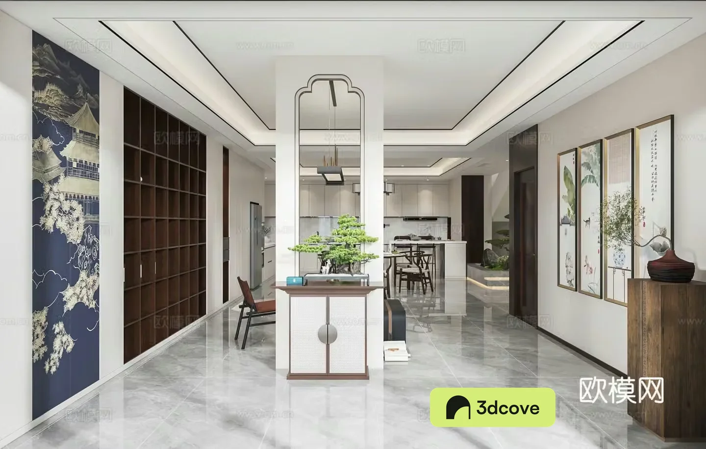 New Chinese style living room tea cabinet staircase